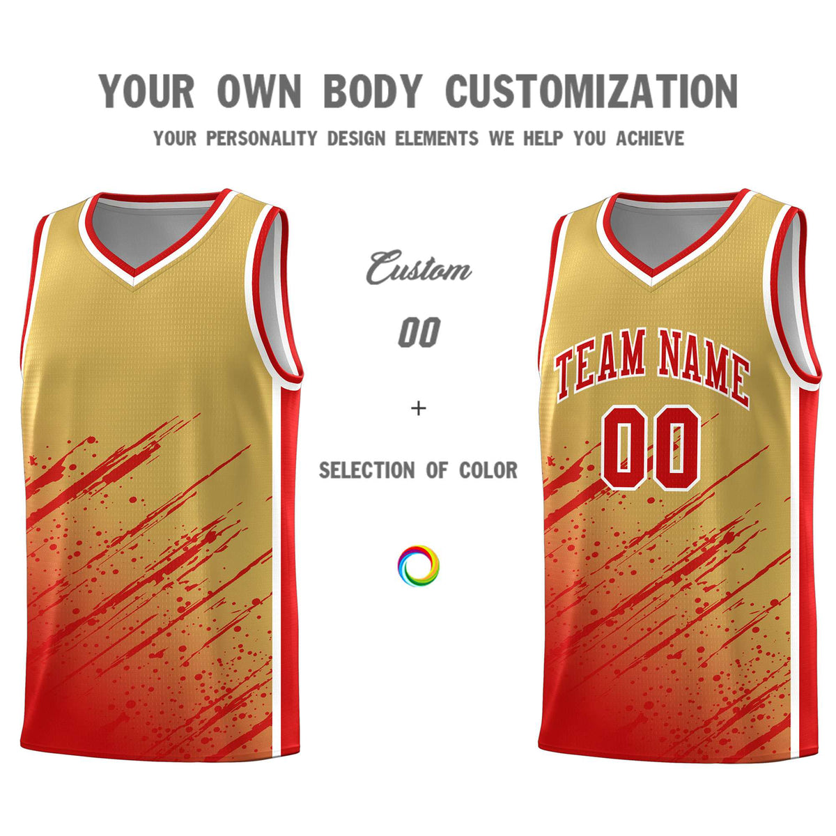 Custom Khaki Basketball Kits With Red Paint Graffiti