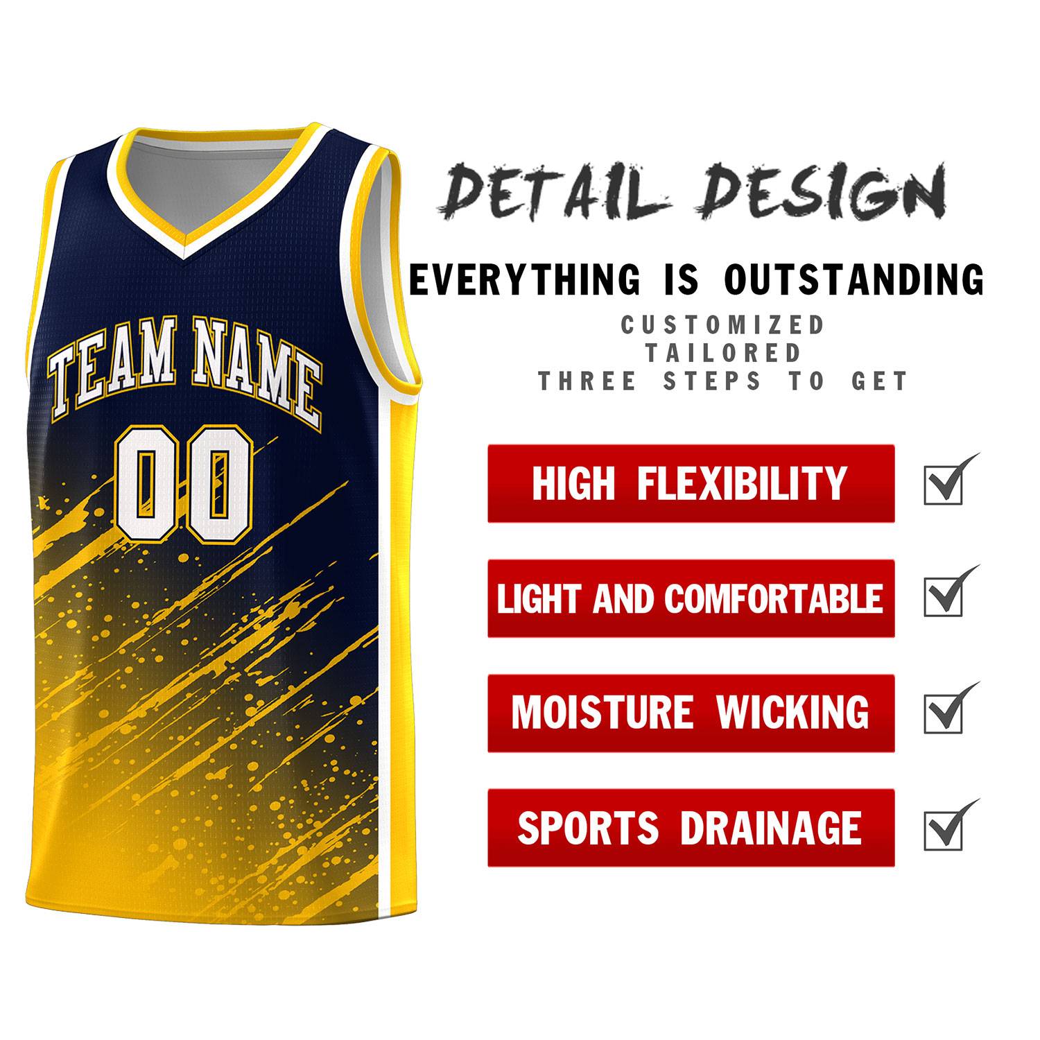 Custom Navy Basketball Kits With Yellow Paint Graffiti