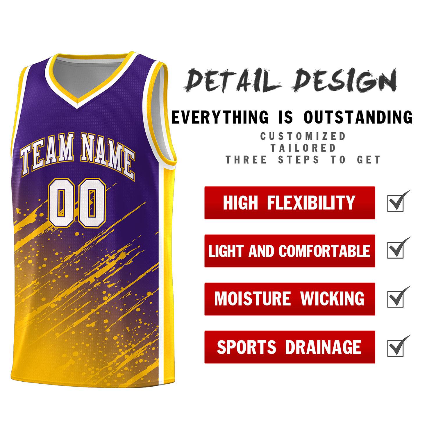 Custom Purple Basketball Kits With Yellow Paint Graffiti