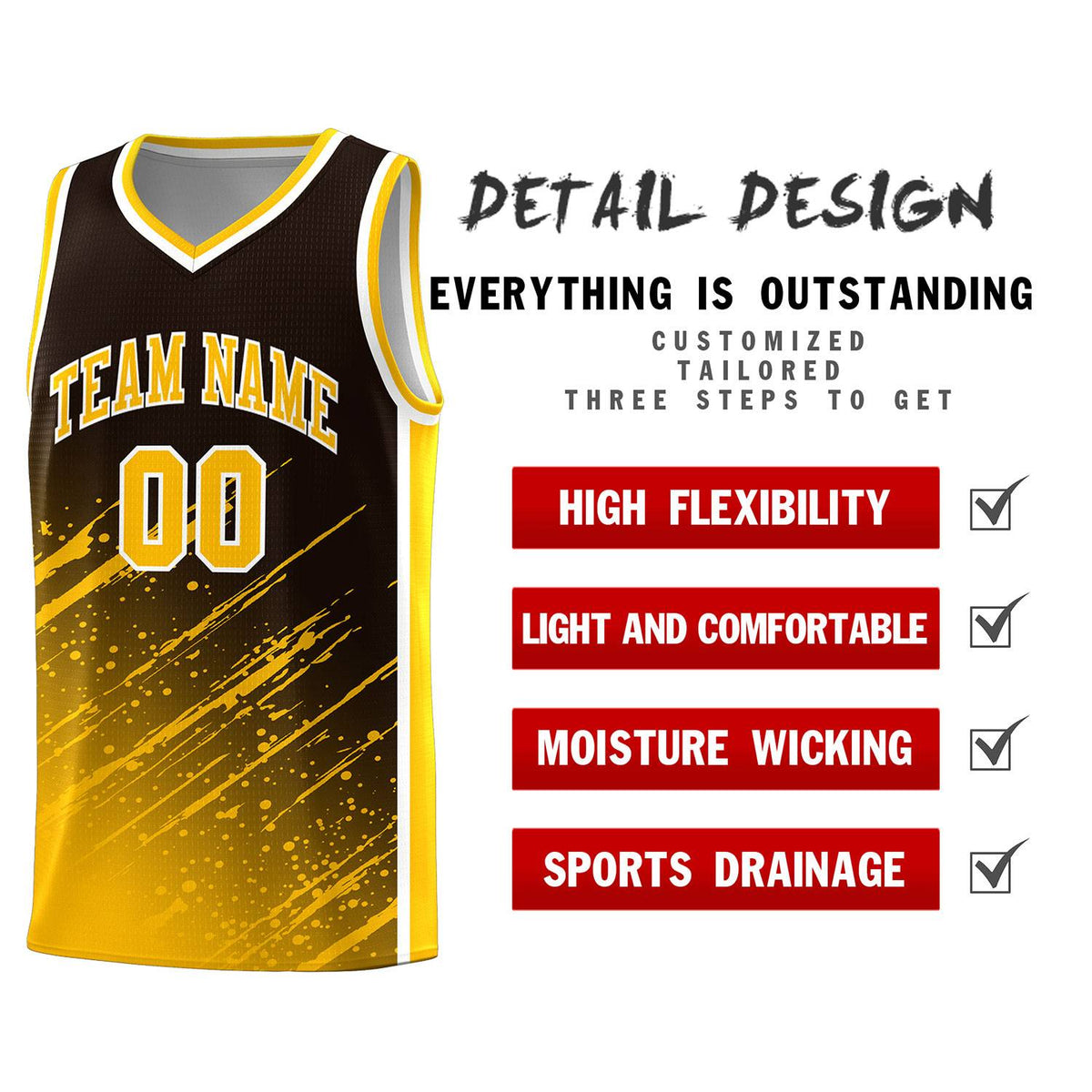 Custom Brown Basketball Kits With Yellow Paint Graffiti