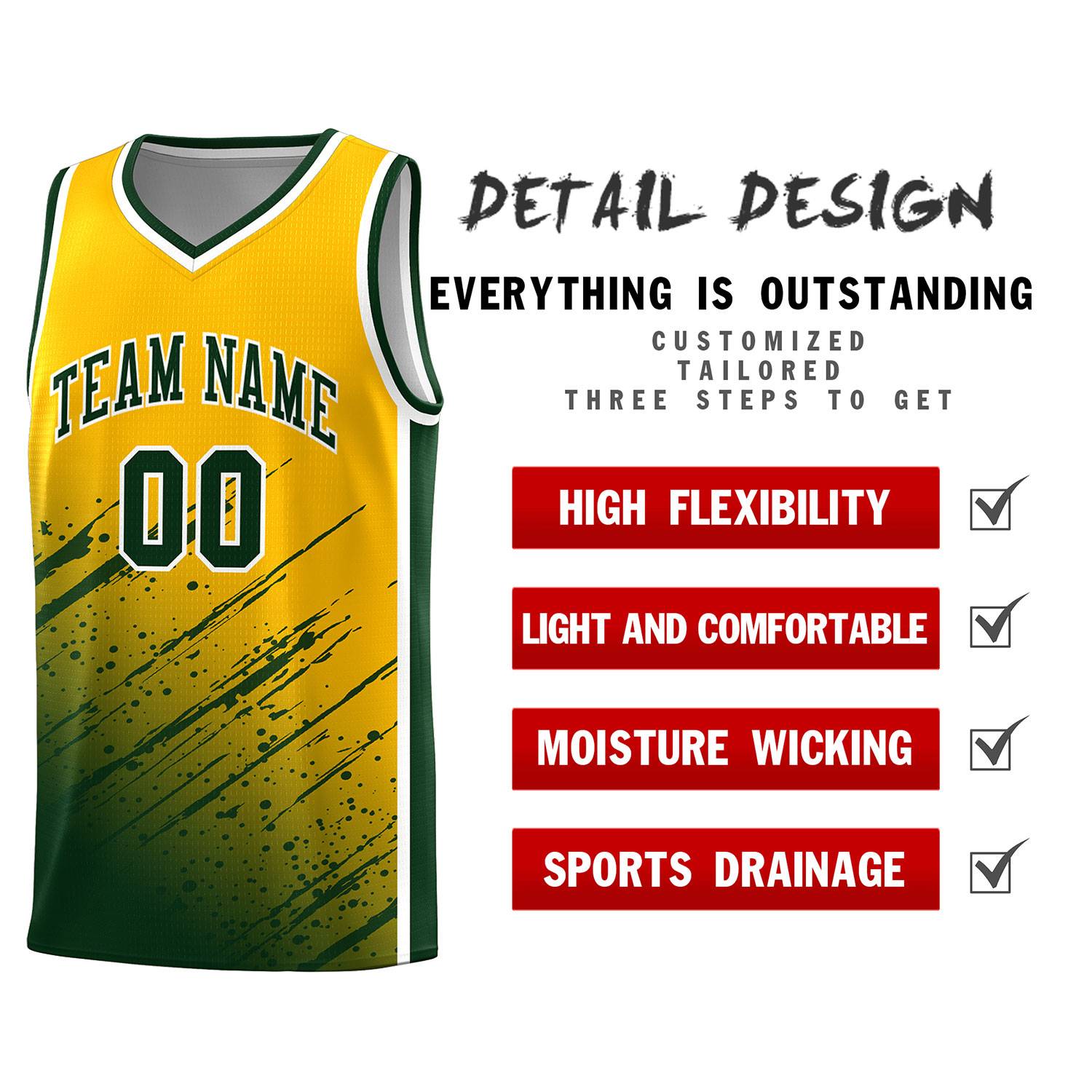 Custom Yellow Basketball Kits With Green Paint Graffiti