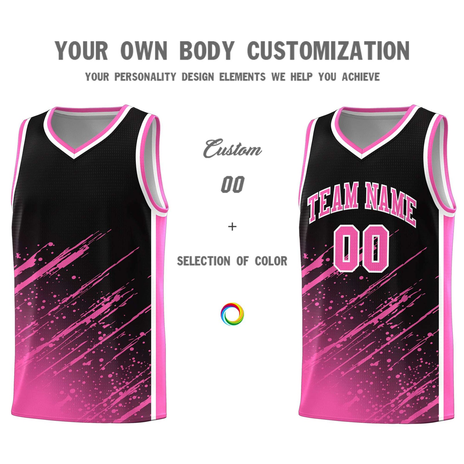 Custom Black Basketball Kits With Pink Paint Graffiti