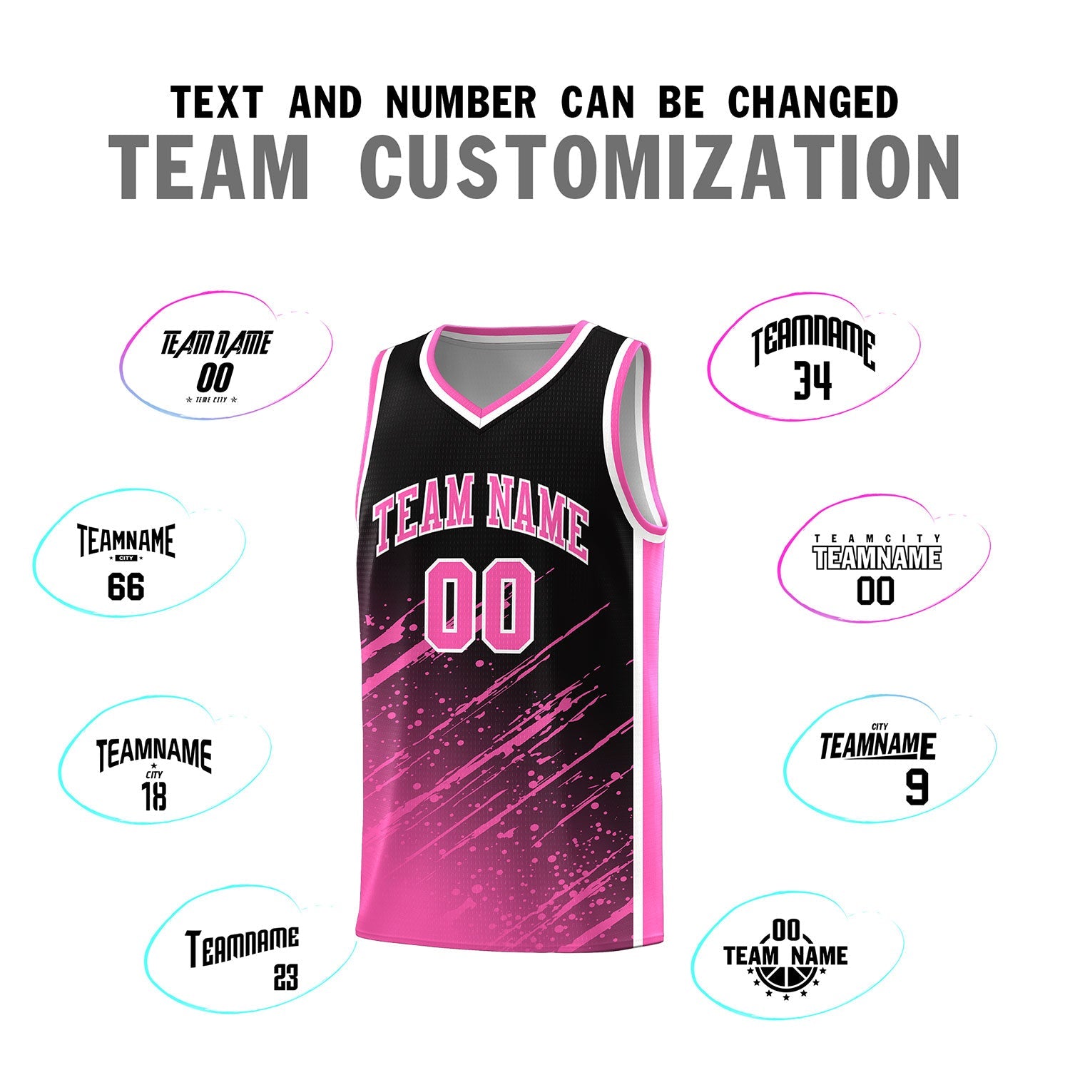Custom Black Basketball Kits With Pink Paint Graffiti
