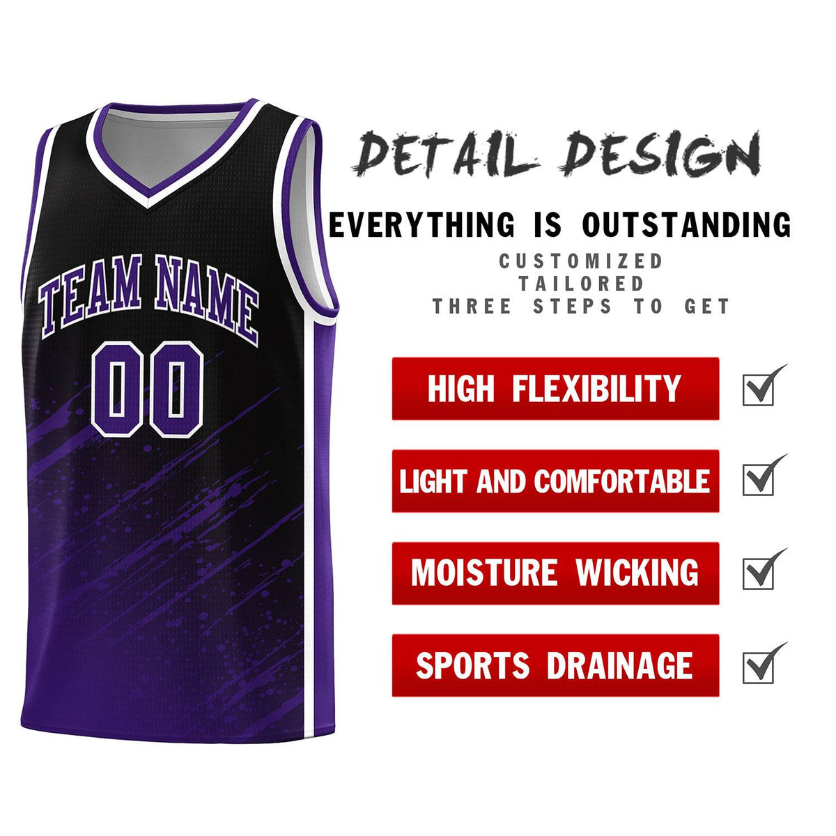 Custom Black Basketball Kits With Purple Paint Graffiti