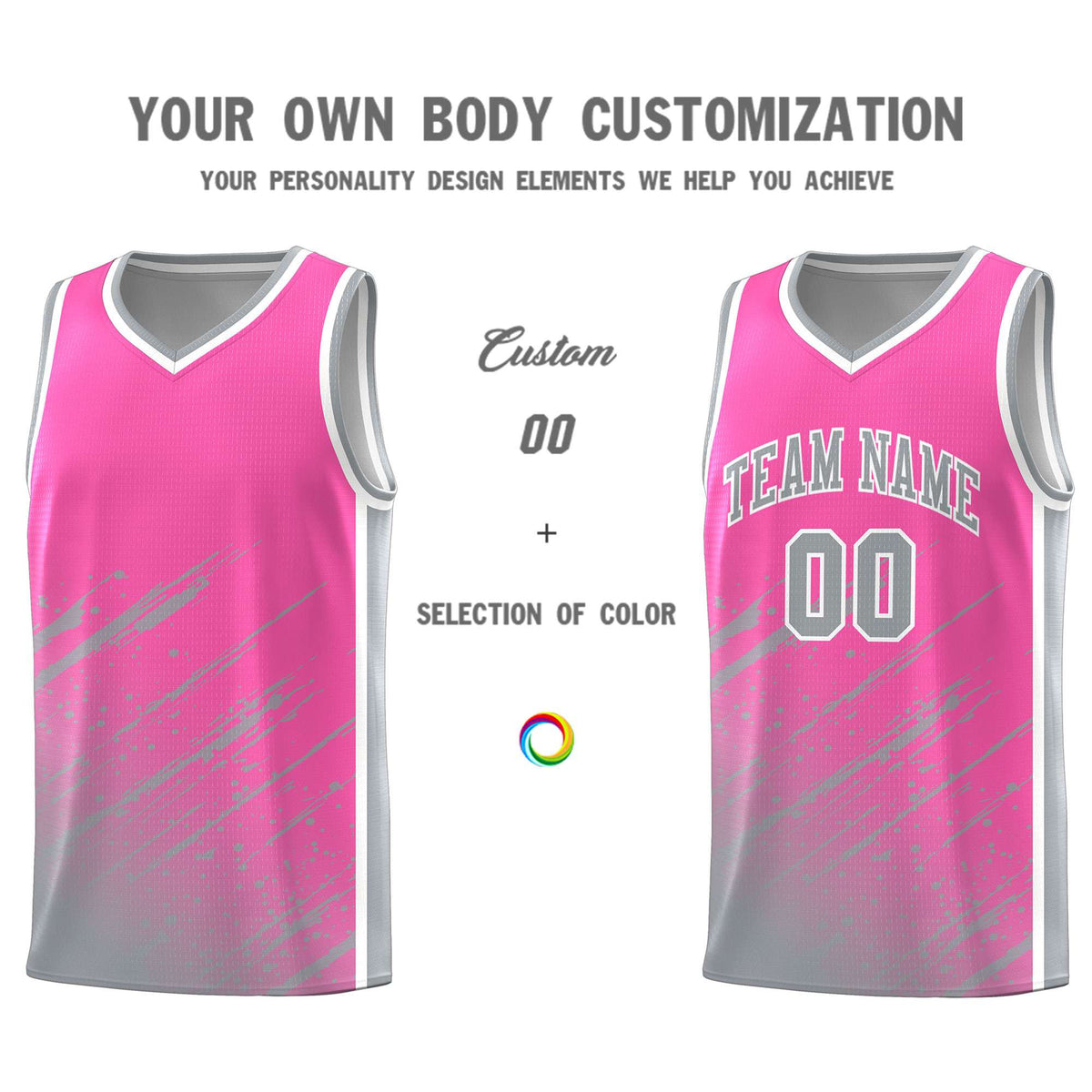Custom Pink Basketball Kits With Gray Paint Graffiti