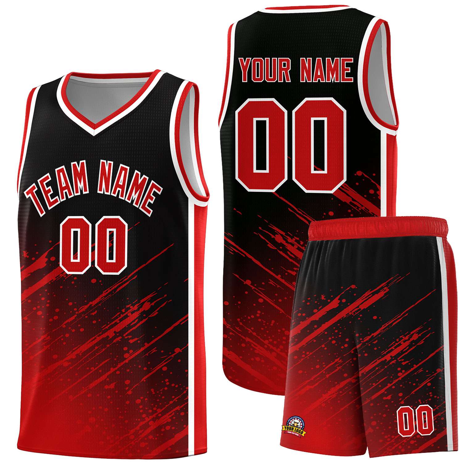Custom Black Basketball Kits With Red Paint Graffiti