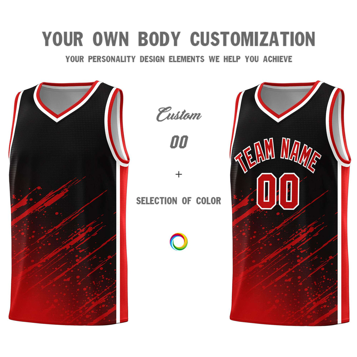 Custom Black Basketball Kits With Red Paint Graffiti