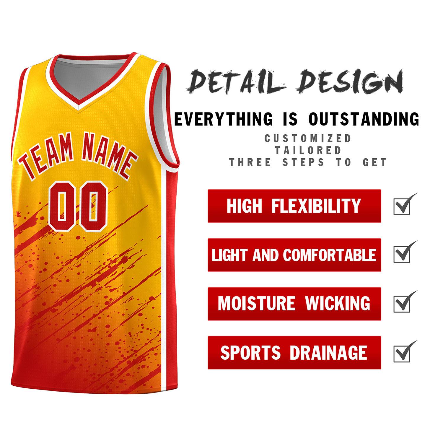 Custom Yellow Basketball Kits With Red Paint Graffiti