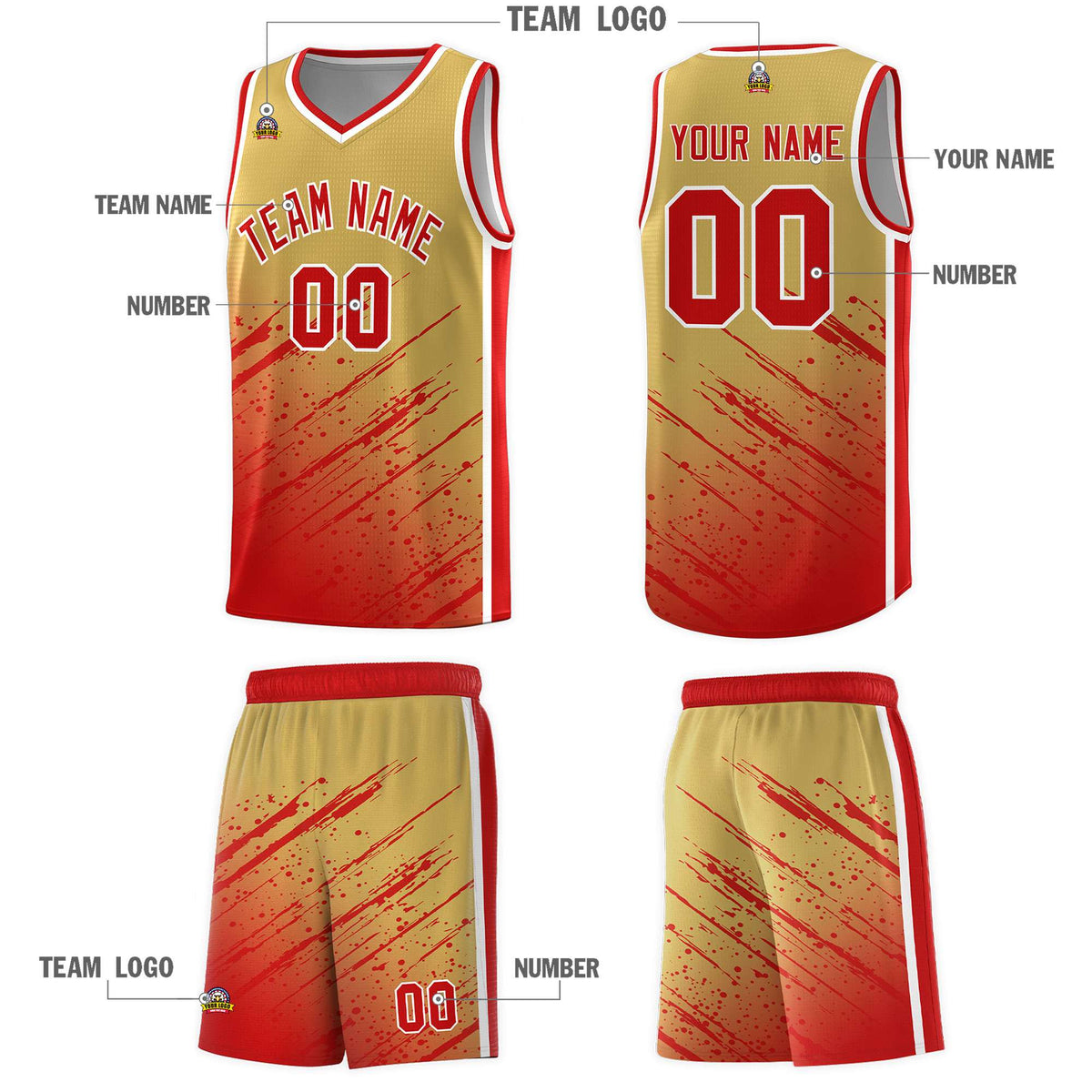 Custom Khaki Basketball Kits With Red Paint Graffiti