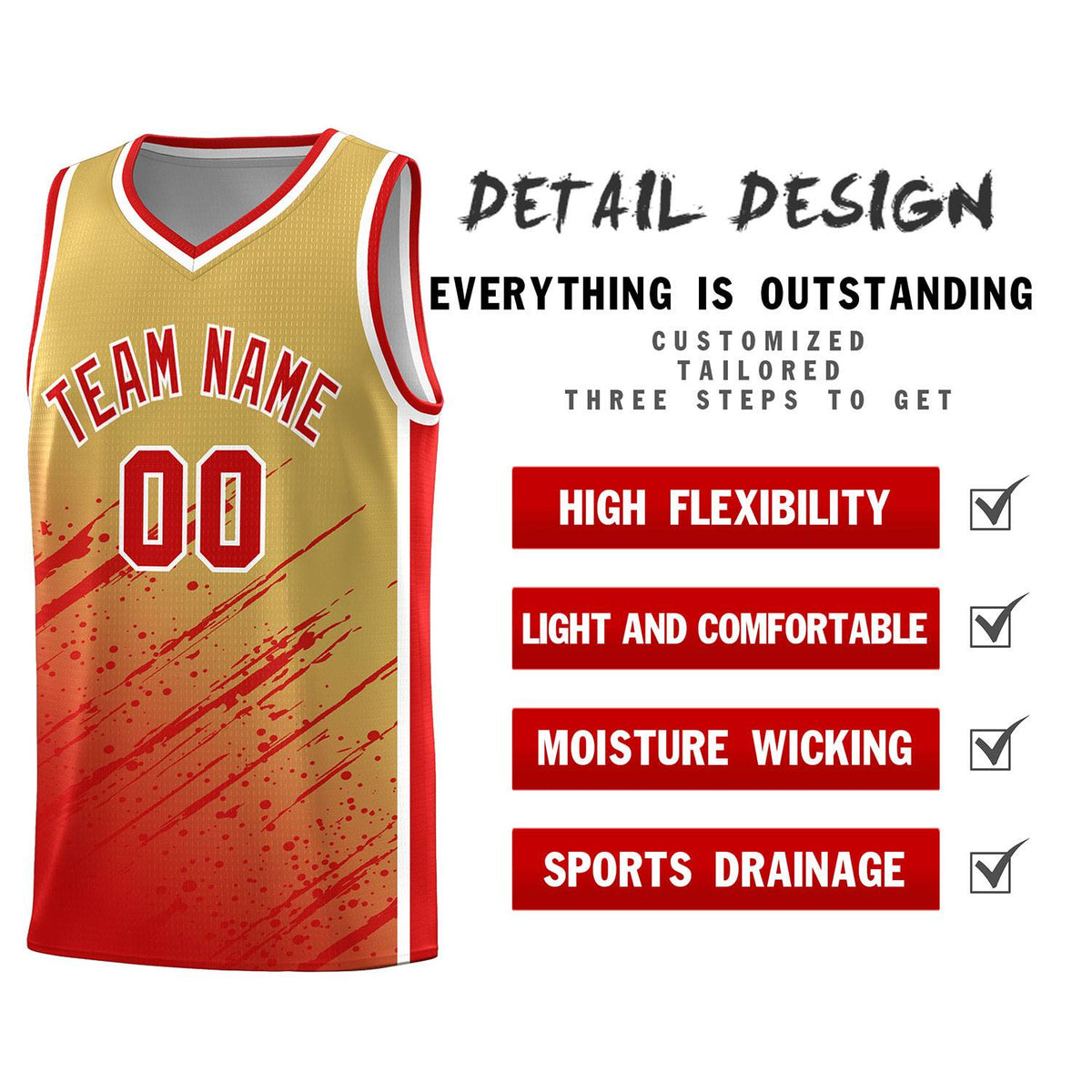 Custom Khaki Basketball Kits With Red Paint Graffiti