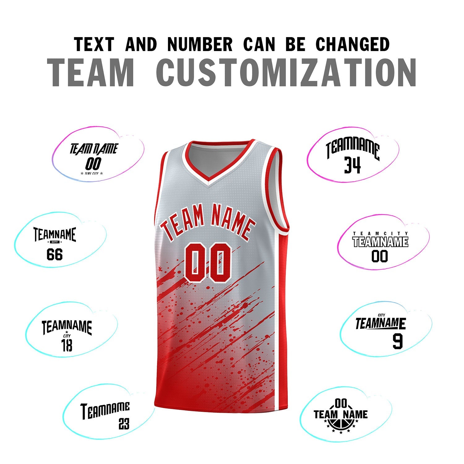 Custom Gray Basketball Kits With Red Paint Graffiti