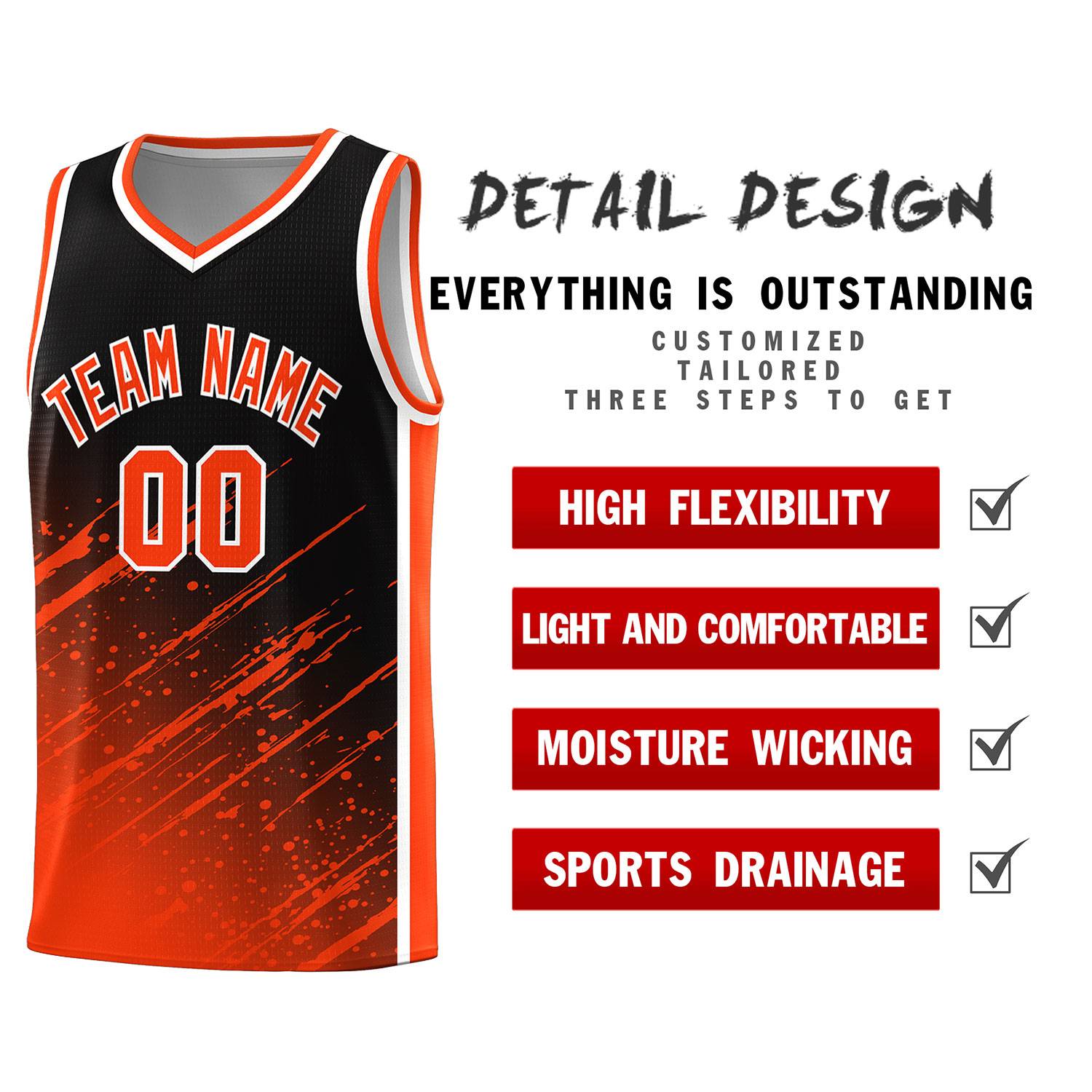 Custom Black Basketball Kits With Orange Paint Graffiti