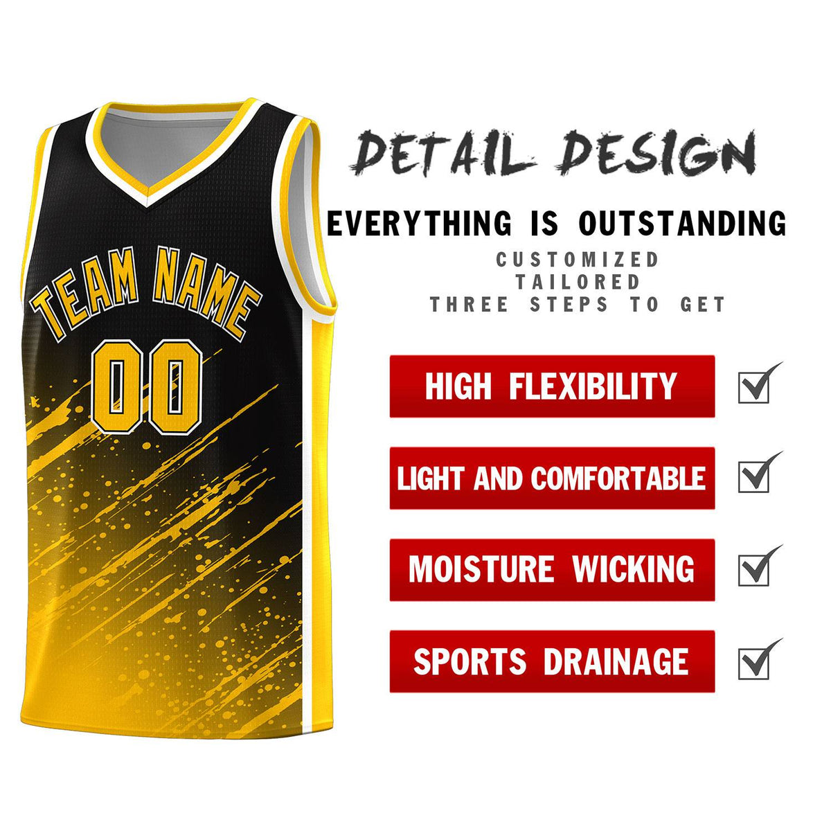 Custom Black Basketball Kits With Yellow Paint Graffiti