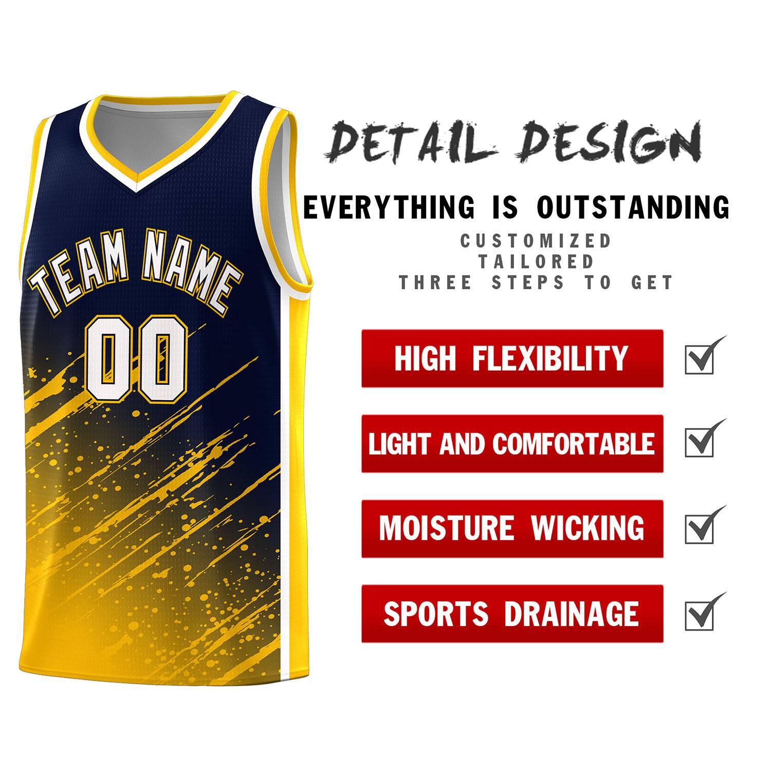 Custom Navy Basketball Kits With Yellow Paint Graffiti
