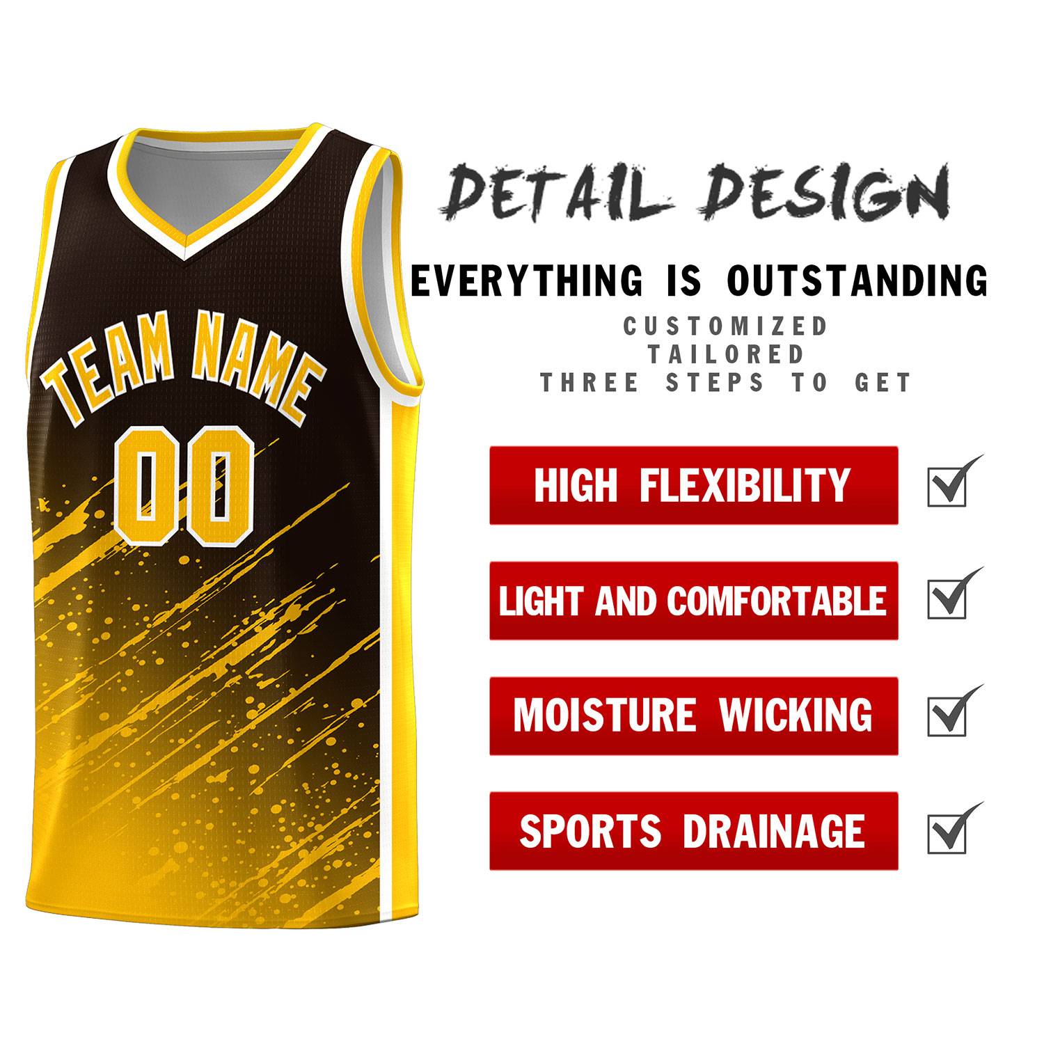 Custom Brown Basketball Kits With Yellow Paint Graffiti