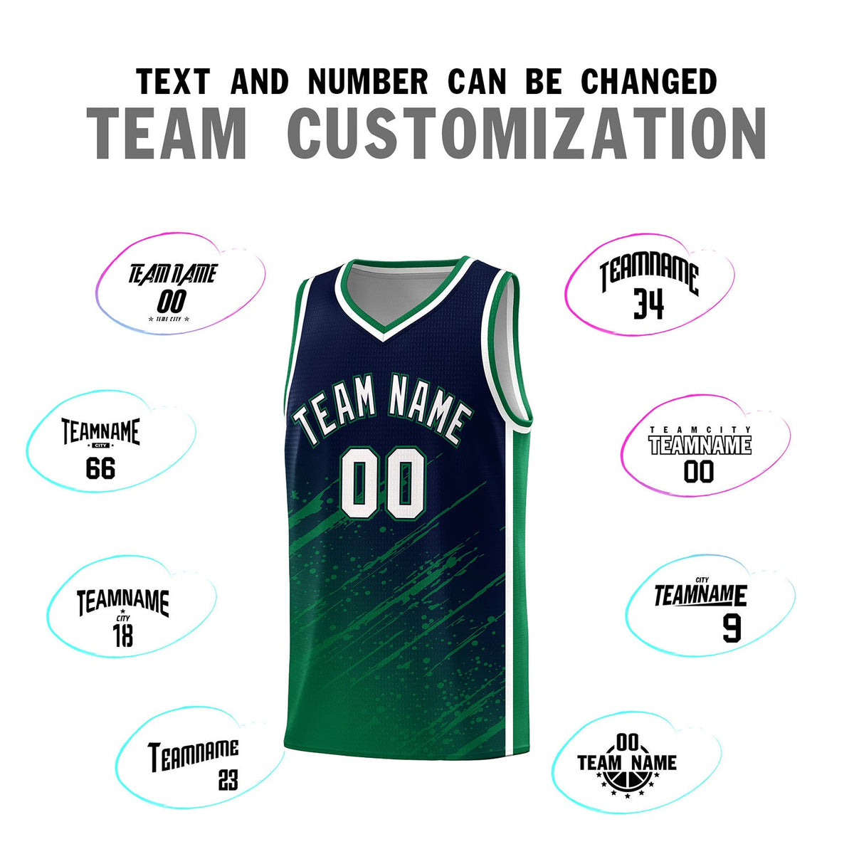Custom Navy Basketball Kits With Kelly Green Paint Graffiti