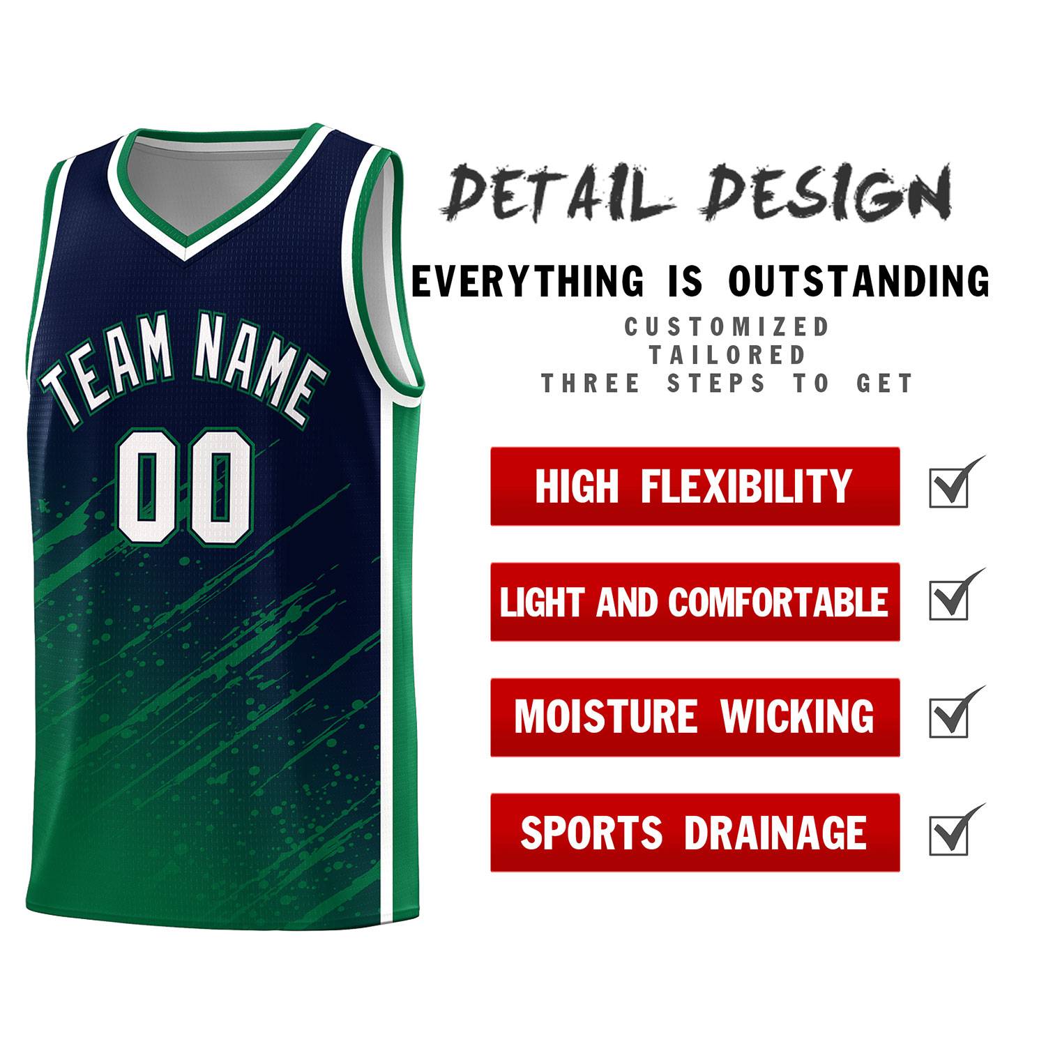 Custom Navy Basketball Kits With Kelly Green Paint Graffiti