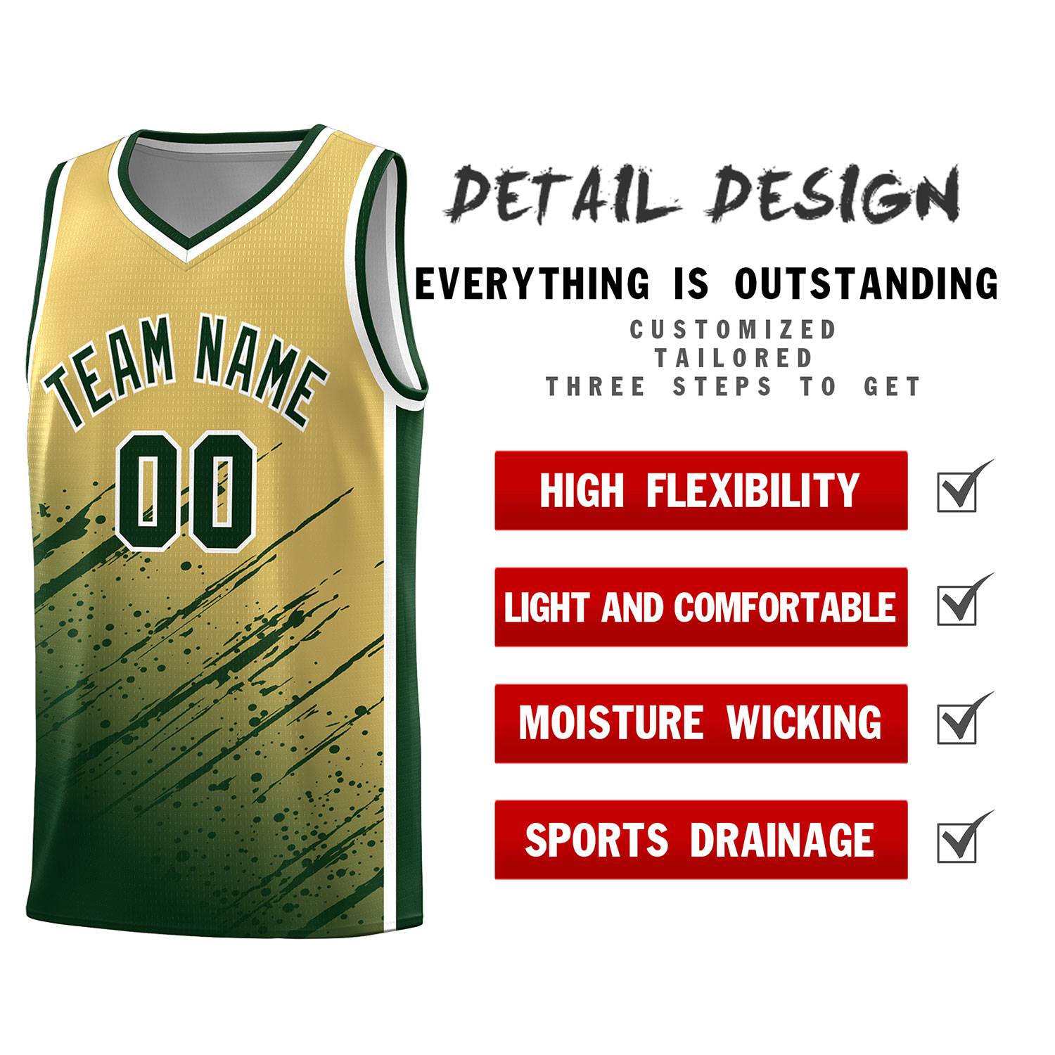 Custom Khaki Basketball Kits With Green Paint Graffiti