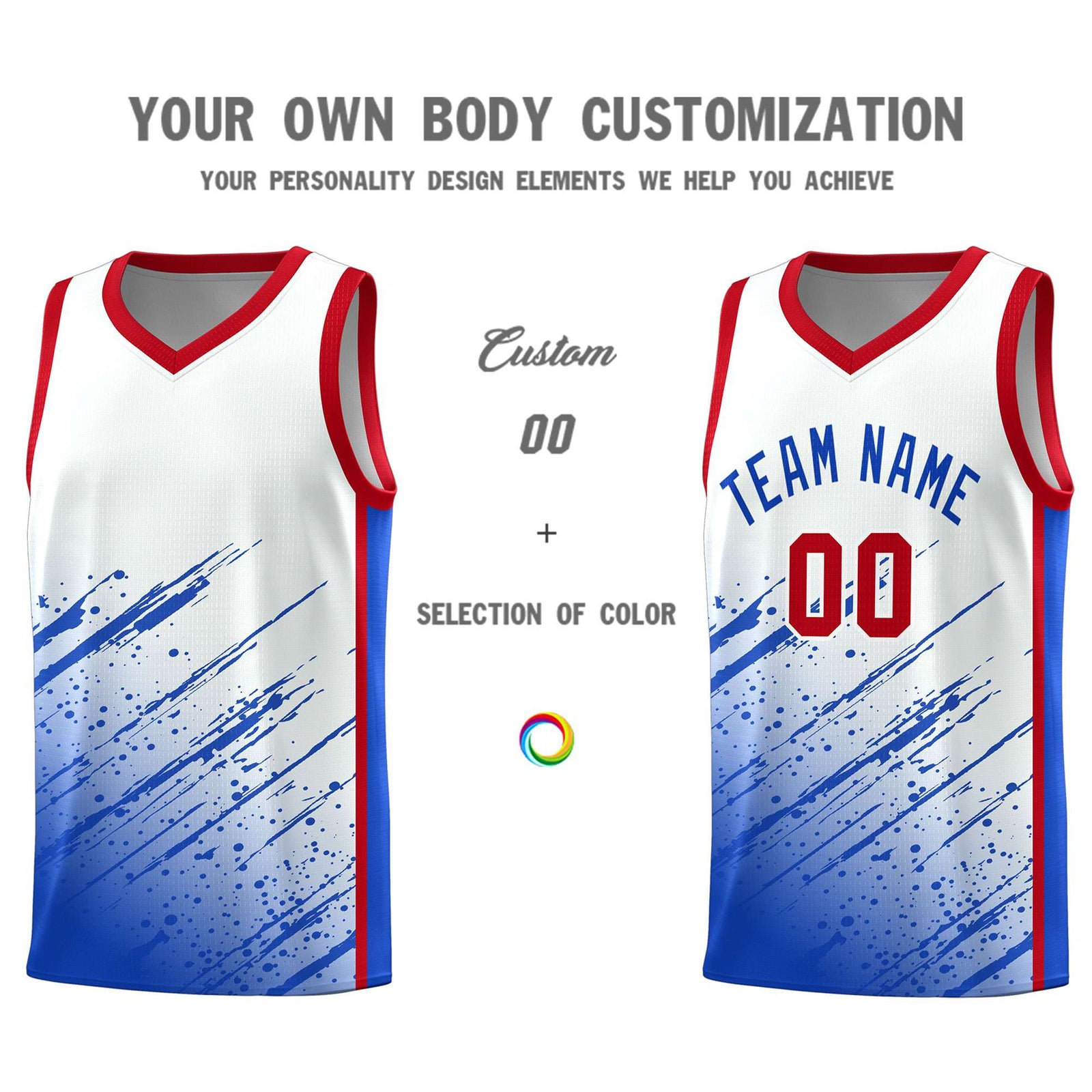 Custom White Basketball Kits With Royal Paint Graffiti