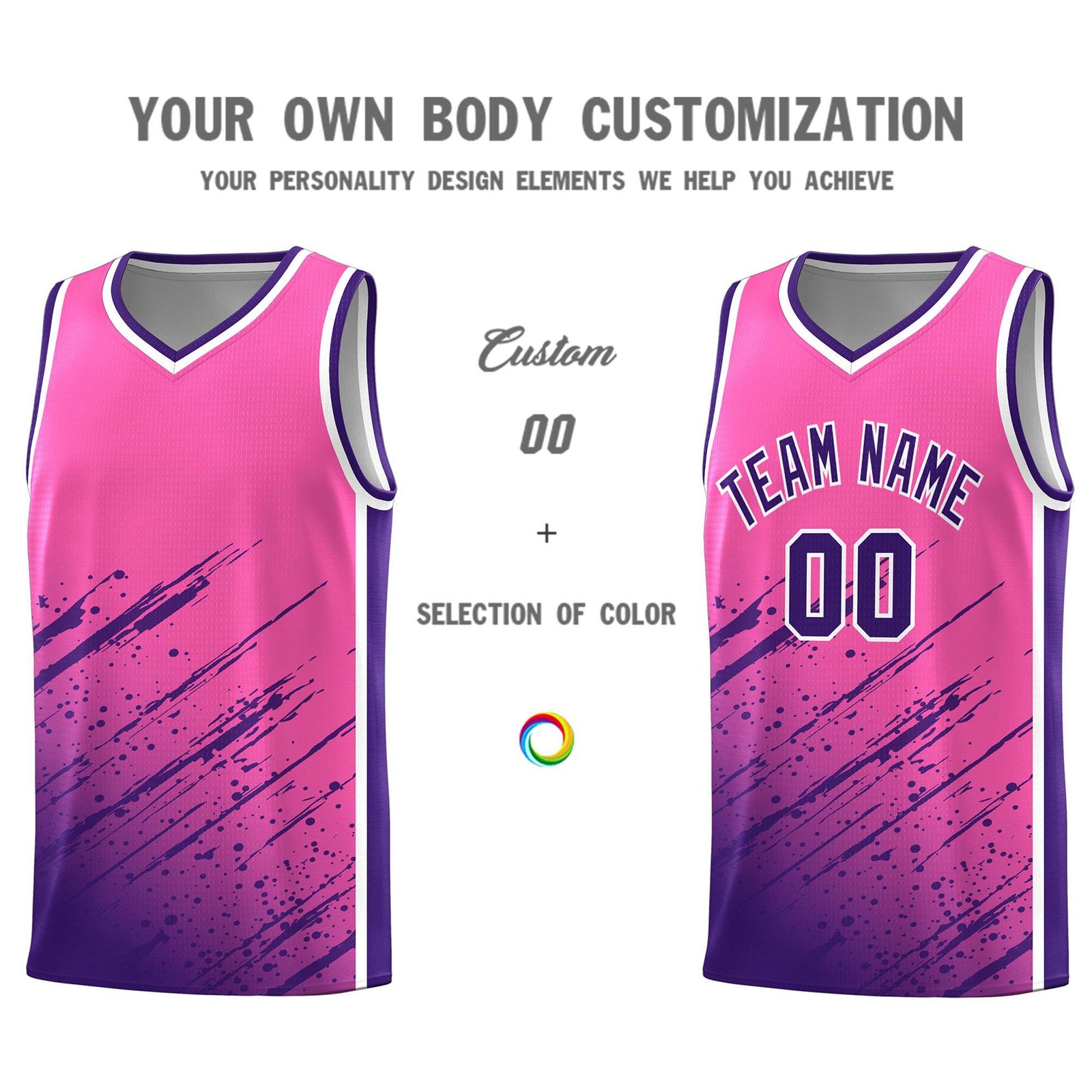 Custom Pink Basketball Kits With Purple Paint Graffiti