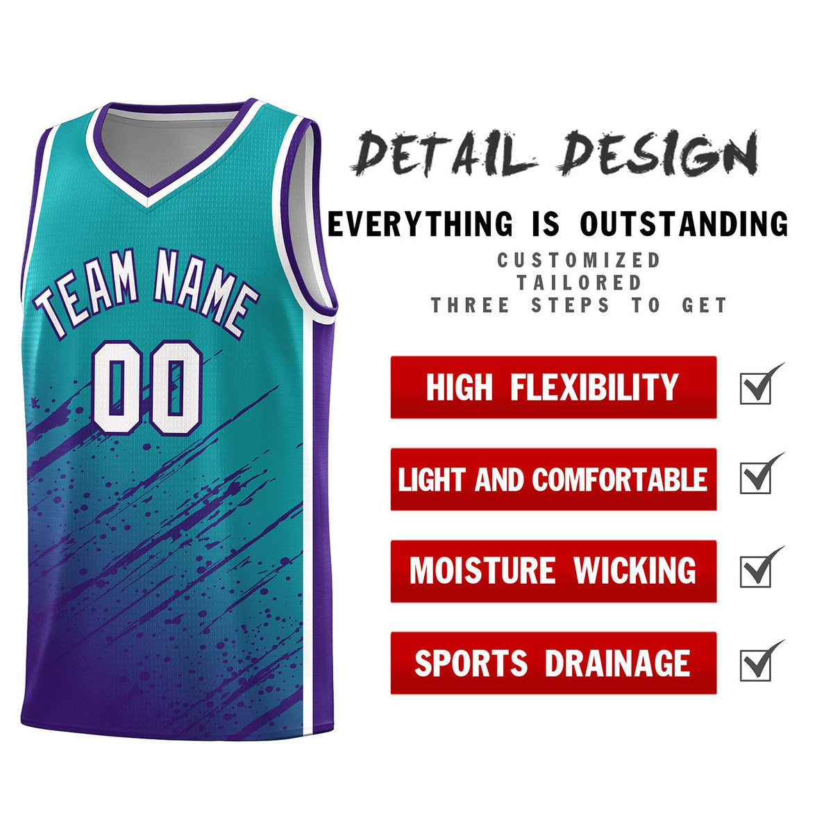 Custom Aqua Basketball Kits With Purple Paint Graffiti