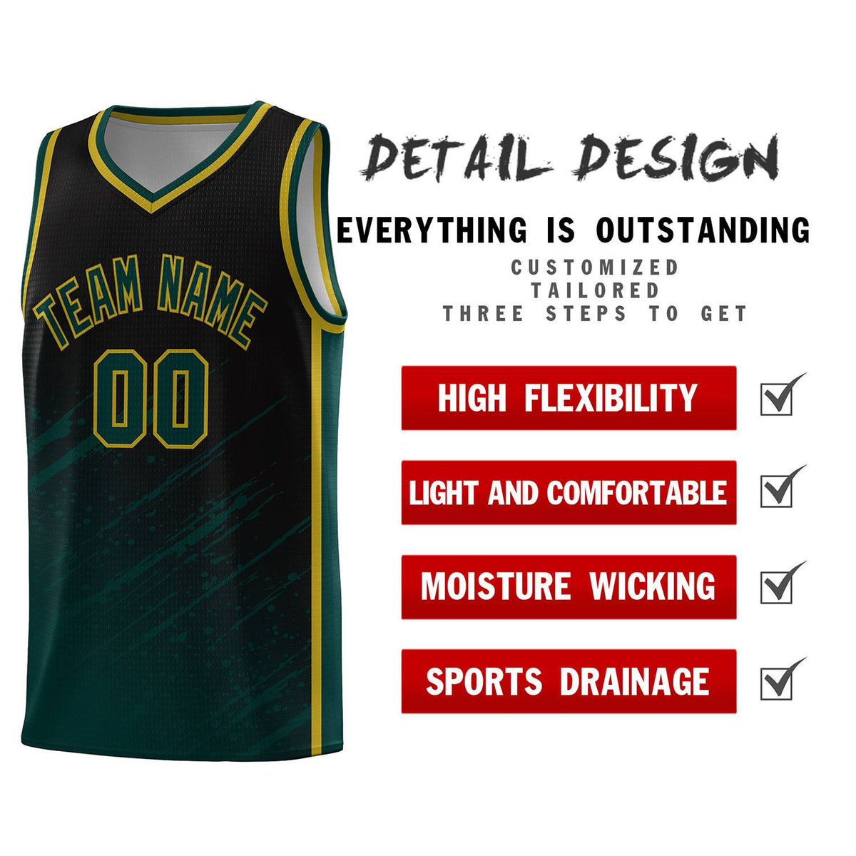Custom Black Basketball Kits With Midnight Green Paint Graffiti