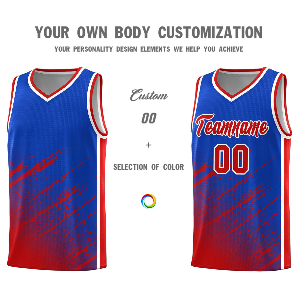 Custom Royal Basketball Kits With Red Paint Graffiti