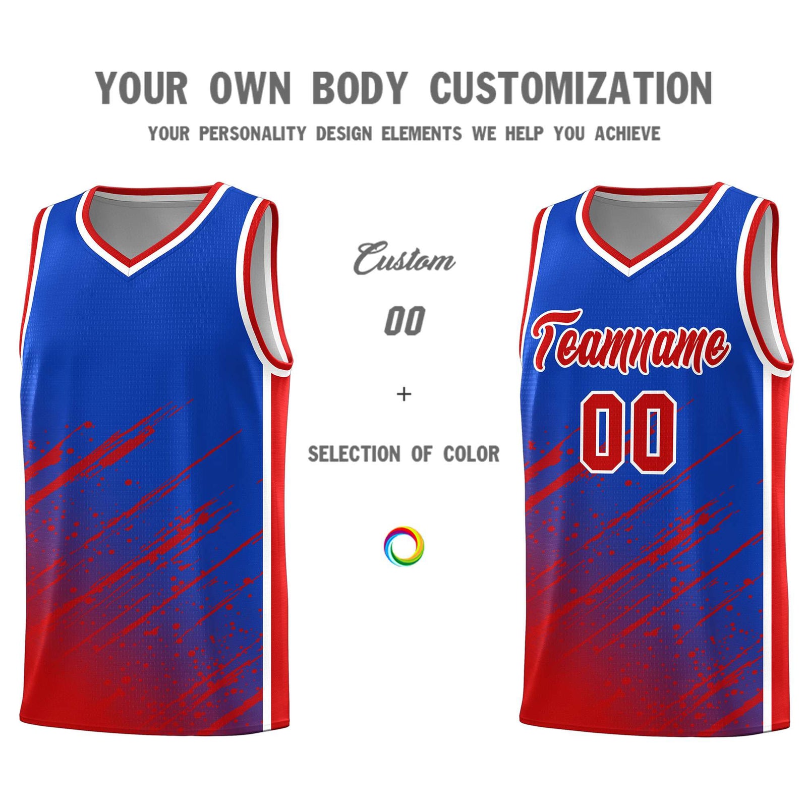 Custom Royal Basketball Kits With Red Paint Graffiti