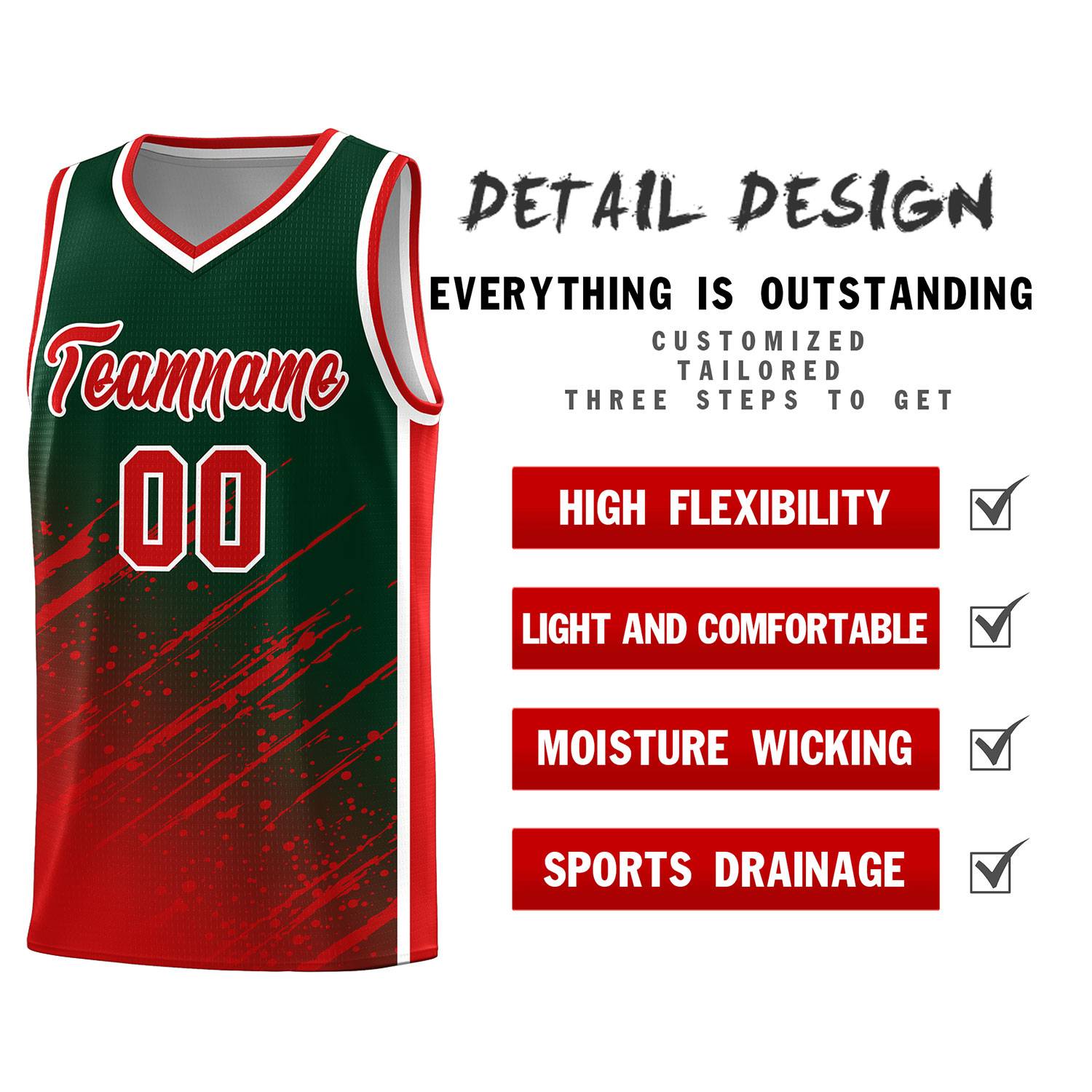 Custom Green Basketball Kits With Red Paint Graffiti