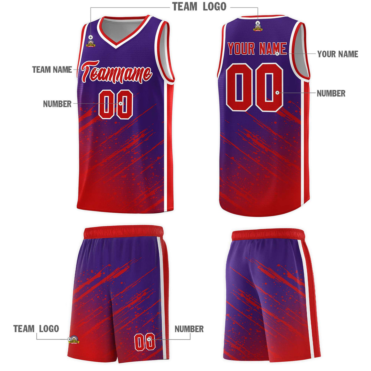 Custom Purple Basketball Kits With Red Paint Graffiti
