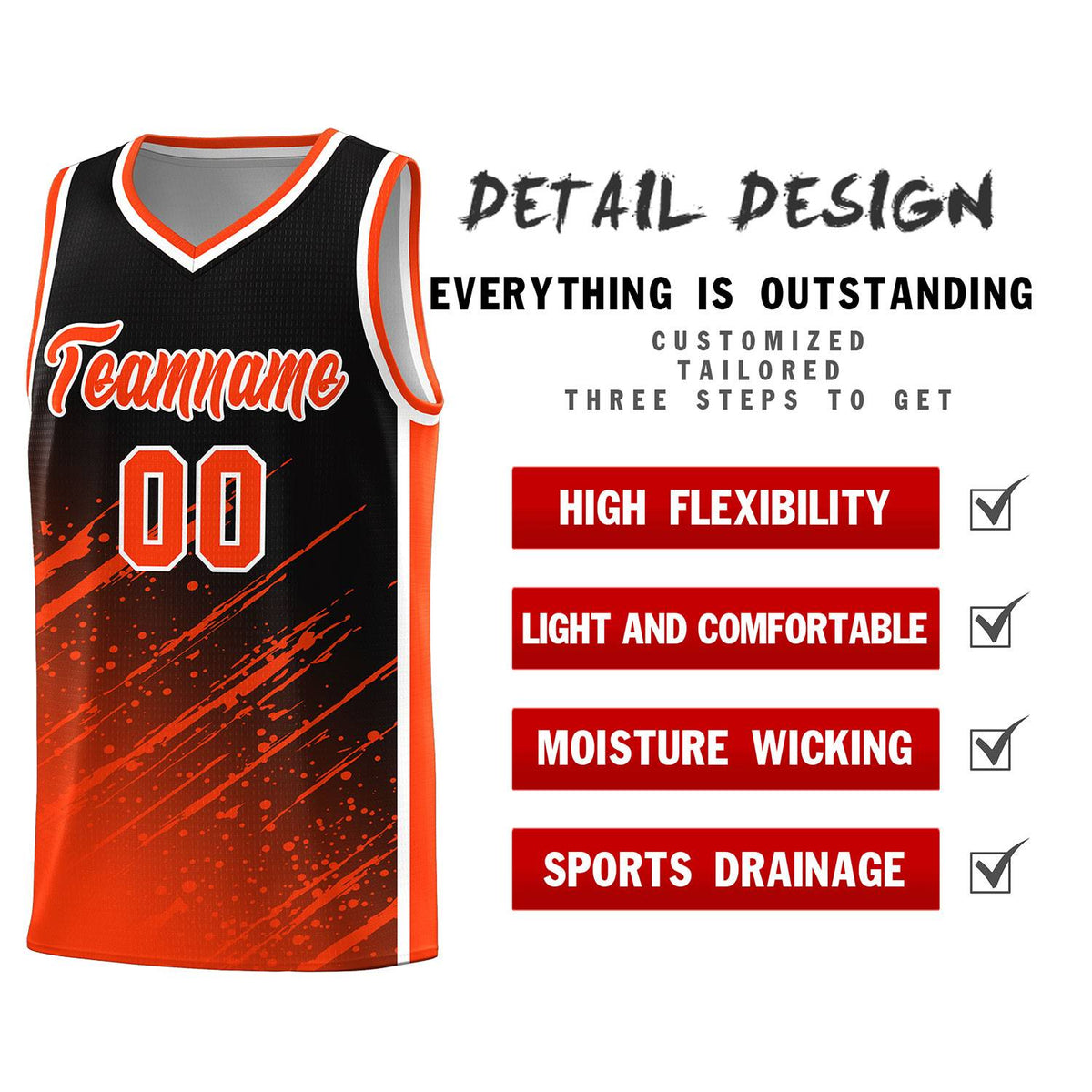 Custom Black Basketball Kits With Orange Paint Graffiti