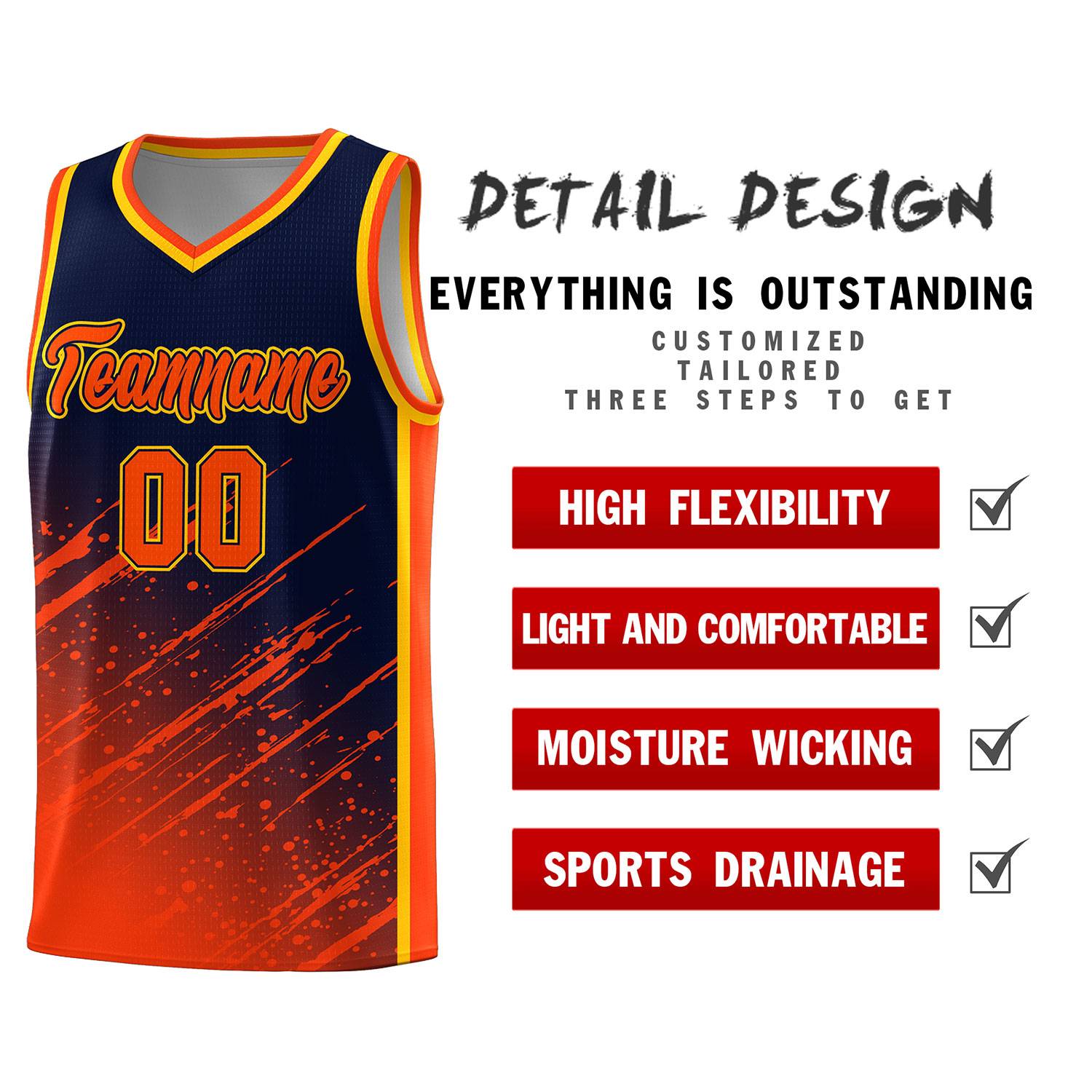 Custom Navy Basketball Kits With Orange Paint Graffiti