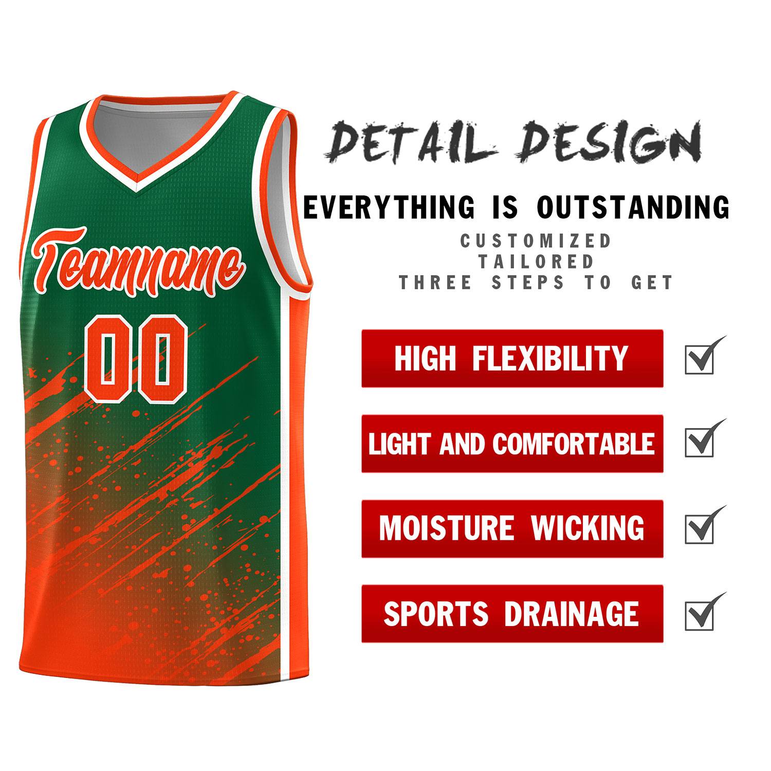 Custom Kelly Green Basketball Kits With Orange Paint Graffiti