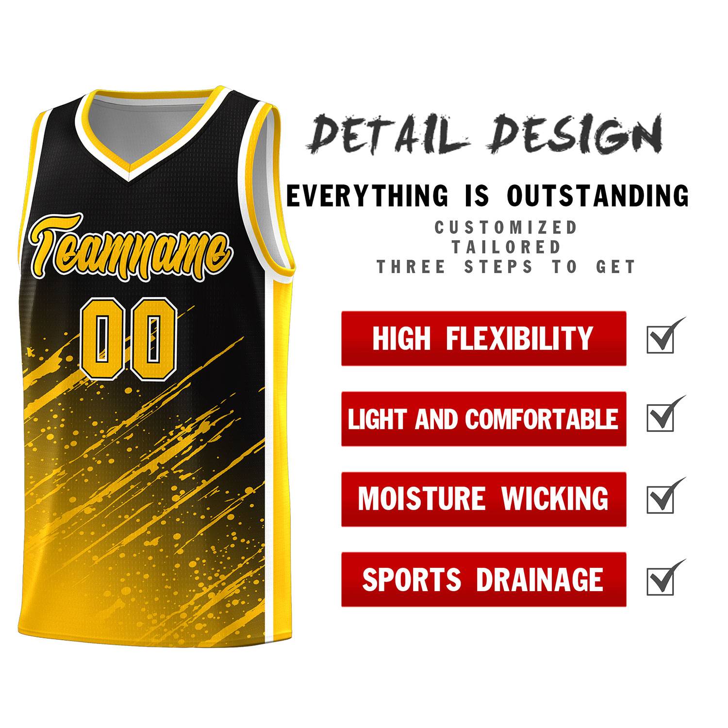 Custom Black Basketball Kits With Yellow Paint Graffiti