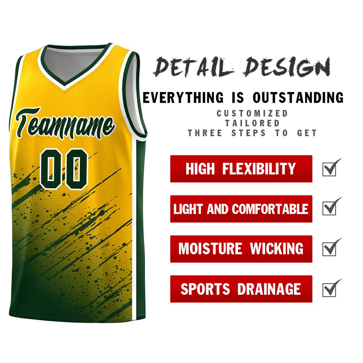 Custom Yellow Basketball Kits With Green Paint Graffiti