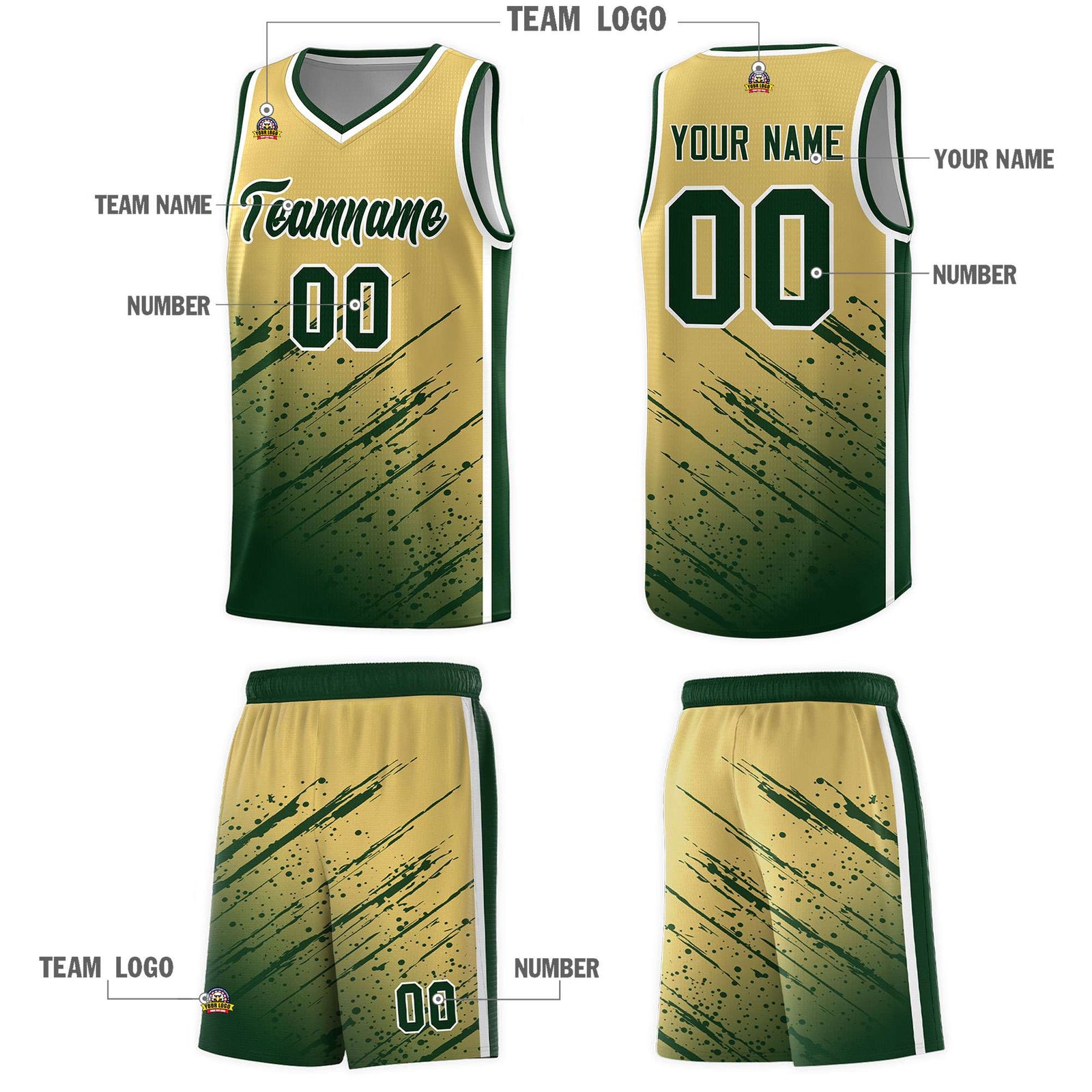 Custom Khaki Basketball Kits With Green Paint Graffiti