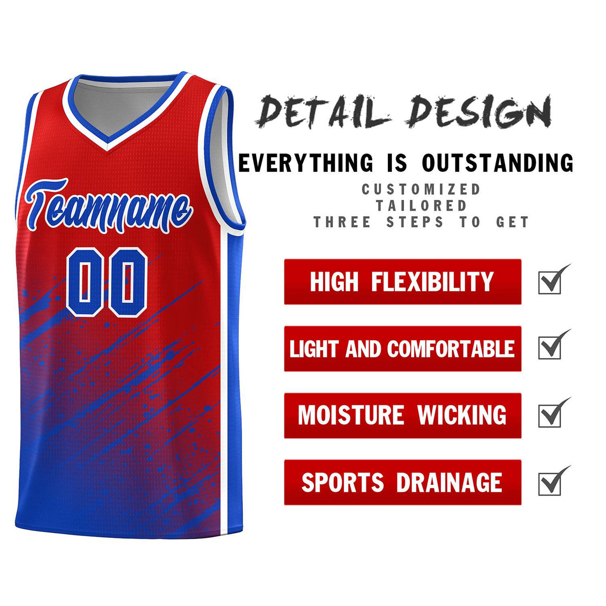 Custom Red Basketball Kits With Royal Paint Graffiti