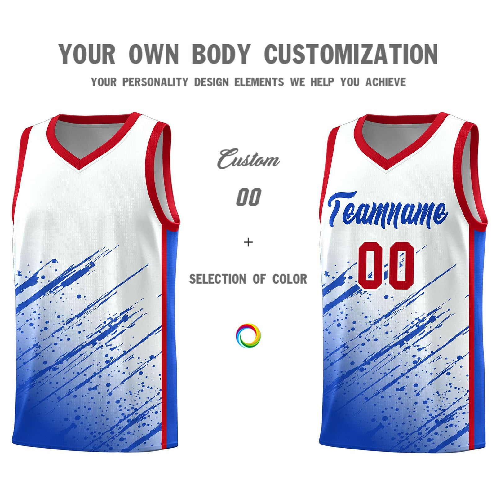 Custom White Basketball Kits With Royal Paint Graffiti