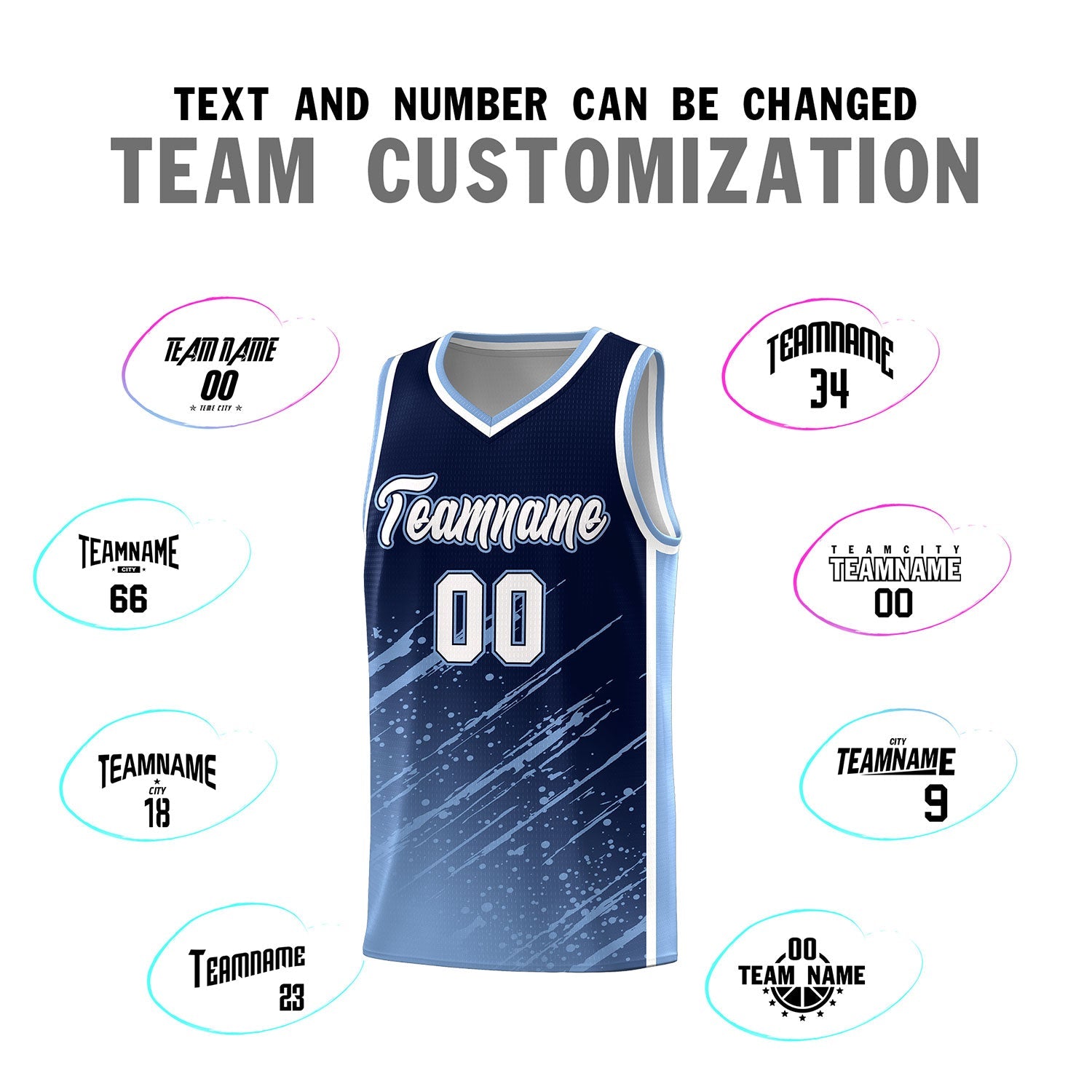 Custom Navy Basketball Kits With Light Blue Paint Graffiti