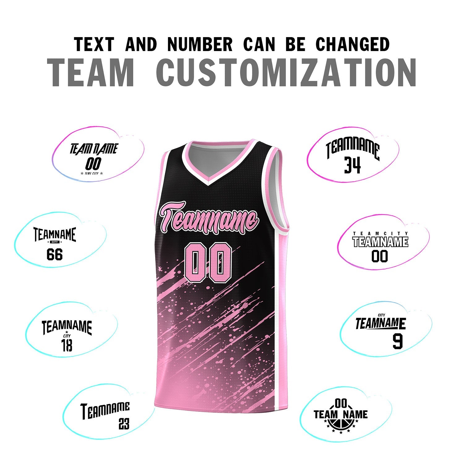 Custom Black Basketball Kits With Light Pink Paint Graffiti