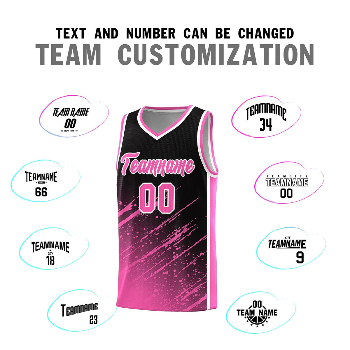 Custom Black Basketball Kits With Pink Paint Graffiti