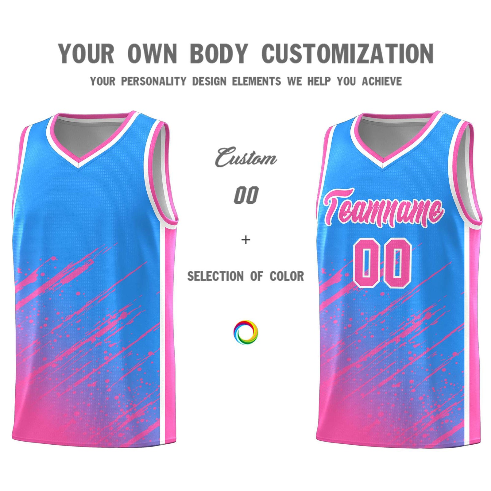Custom Powder Blue Basketball Kits With Pink Paint Graffiti