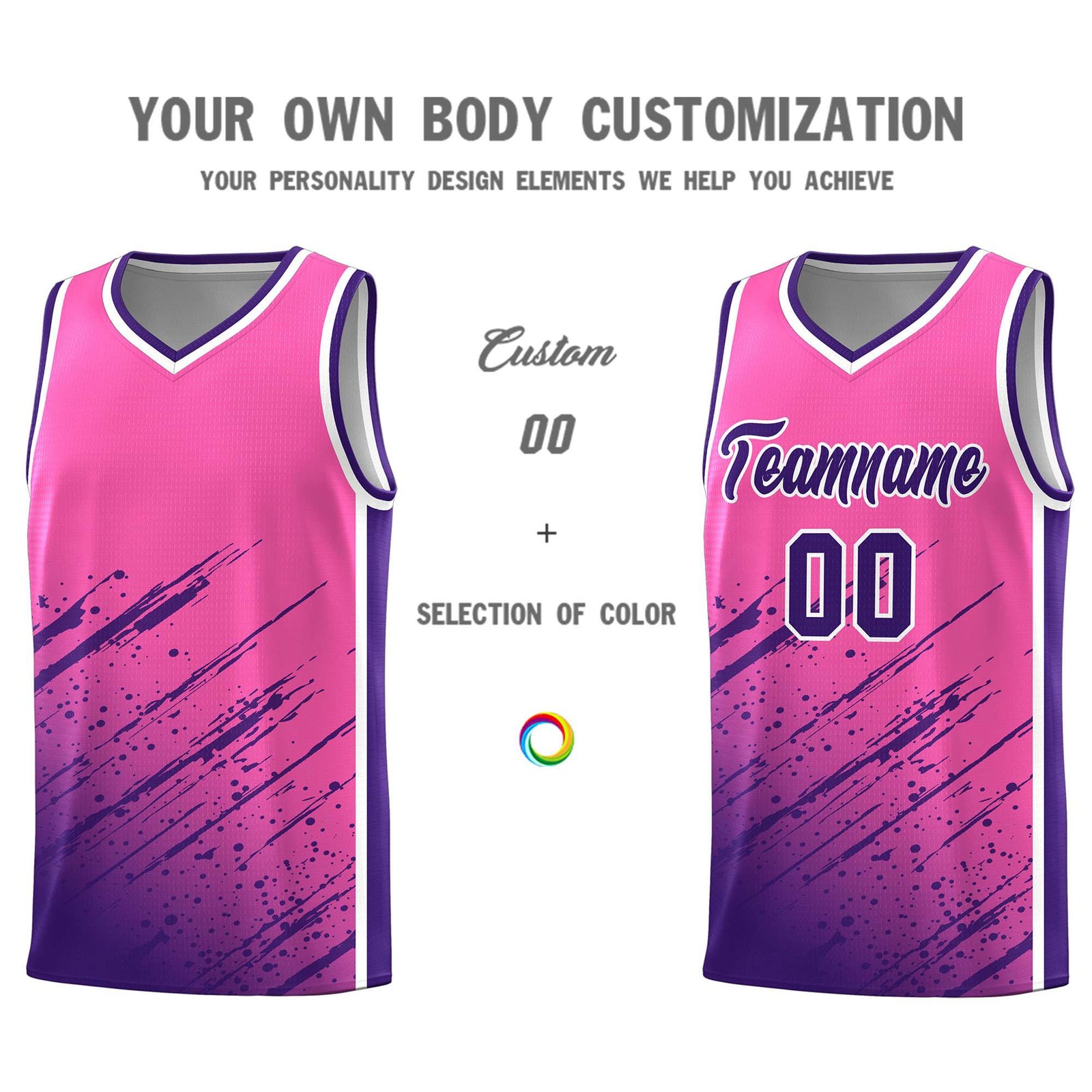 Custom Pink Basketball Kits With Purple Paint Graffiti
