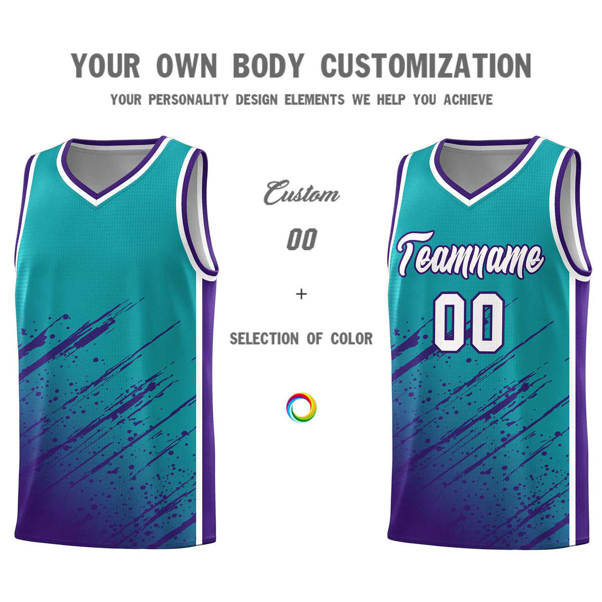 Custom Aqua Basketball Kits With Purple Paint Graffiti