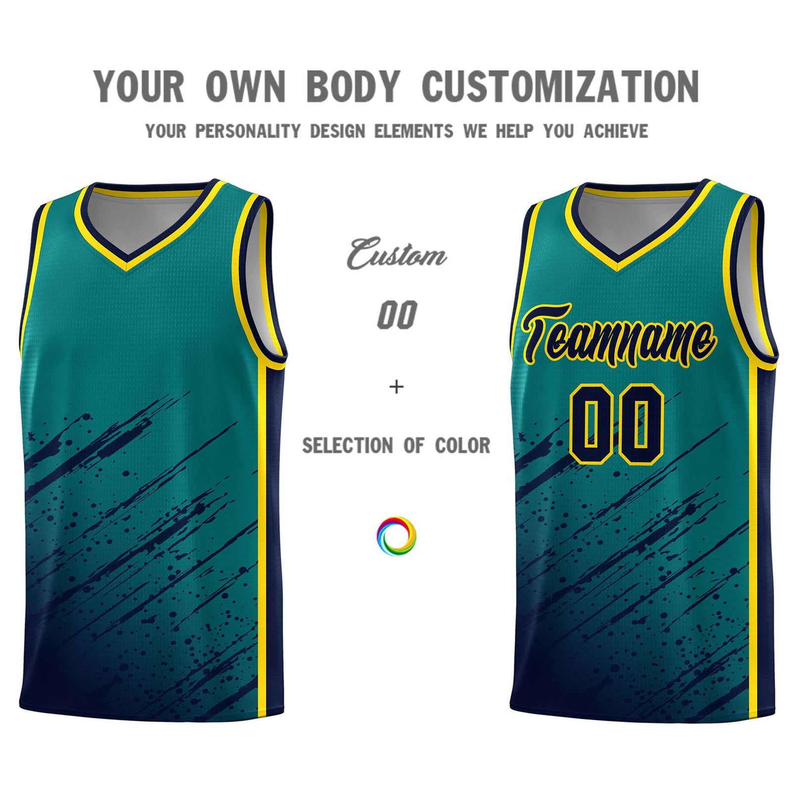 Custom Aqua Basketball Kits With Navy Paint Graffiti