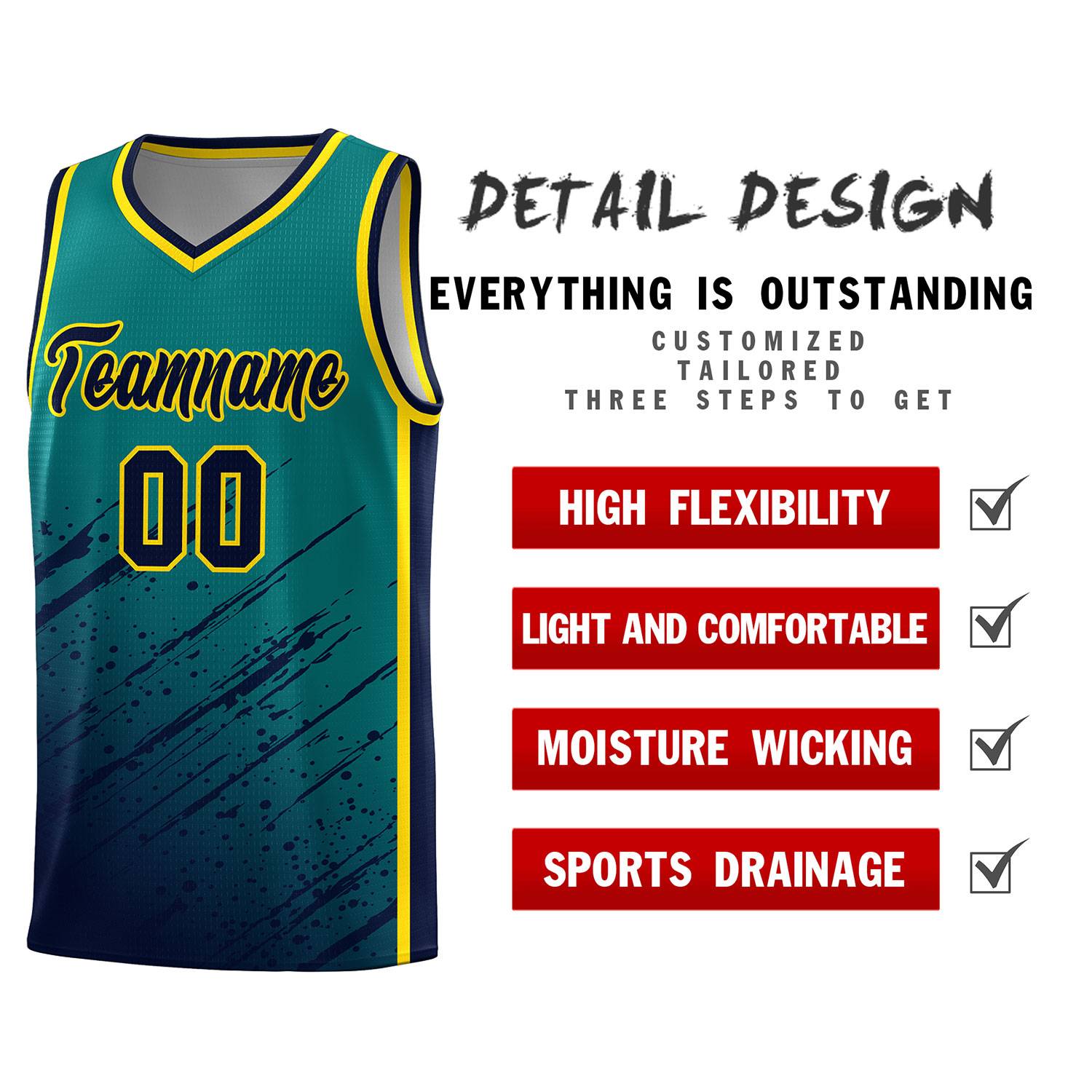 Custom Aqua Basketball Kits With Navy Paint Graffiti