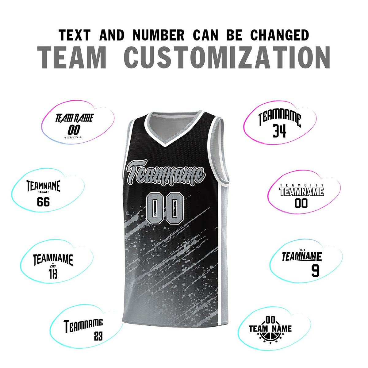 Custom Black Basketball Kits With Gray Paint Graffiti