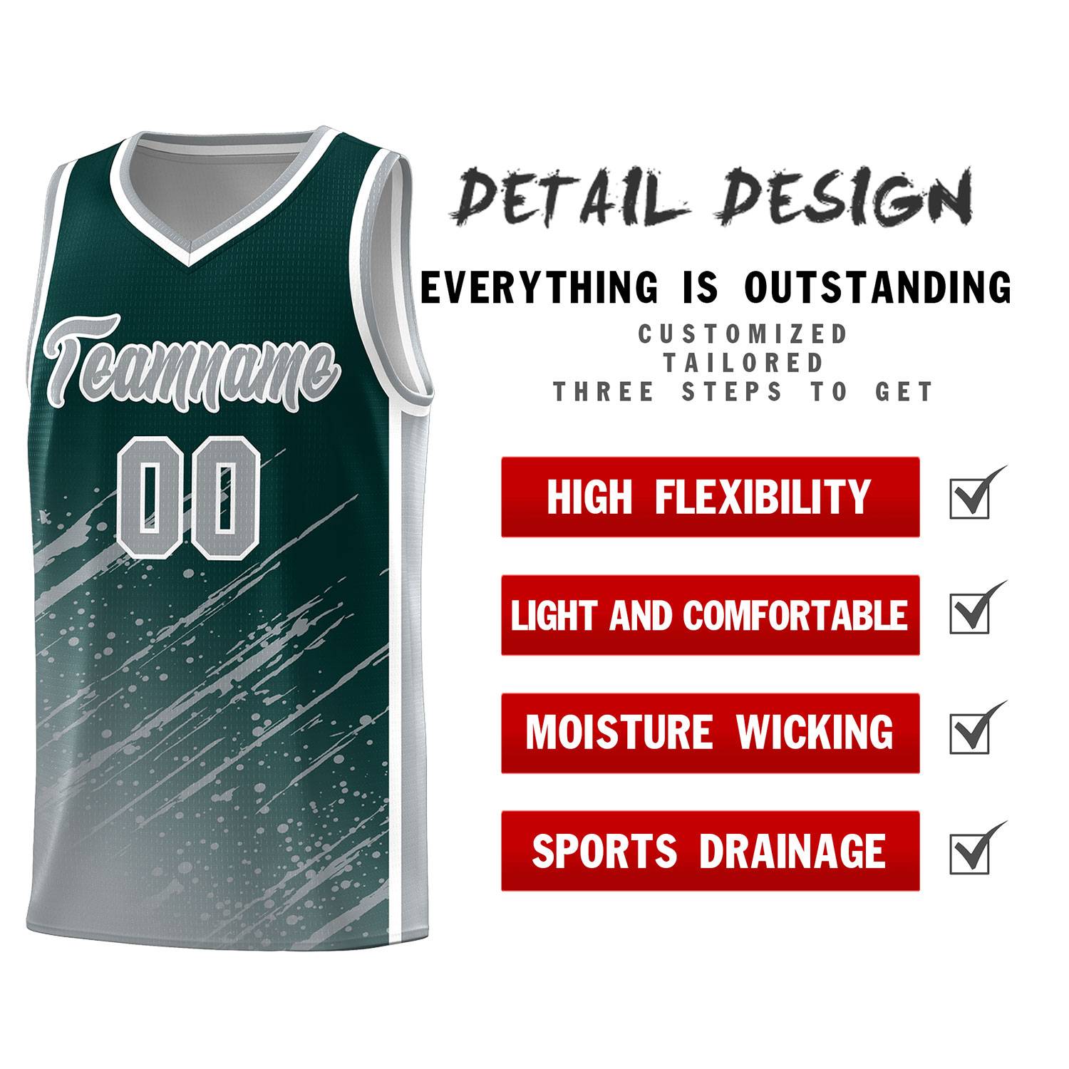 Custom Midnight Green Basketball Kits With Gray Paint Graffiti
