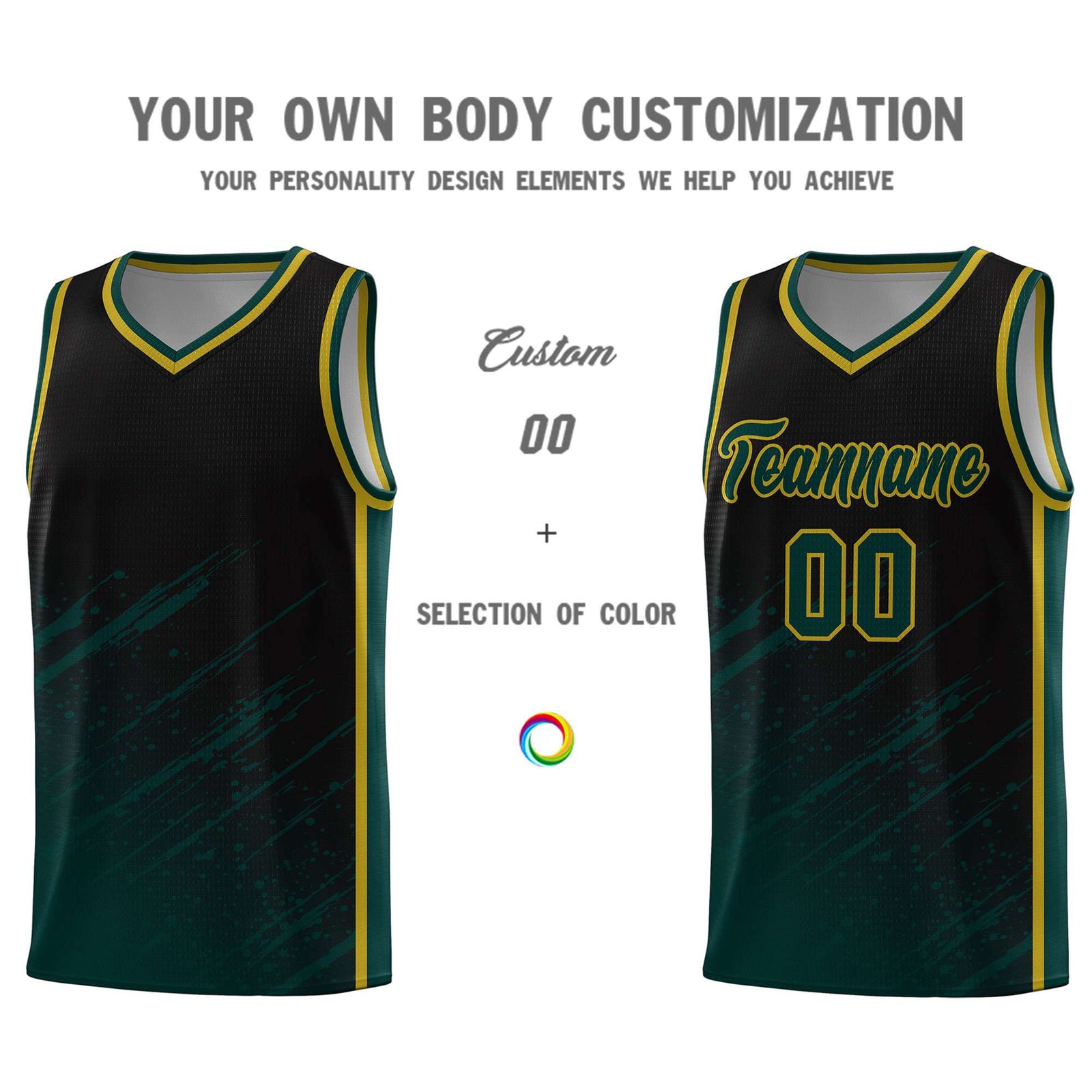 Custom Black Basketball Kits With Midnight Green Paint Graffiti