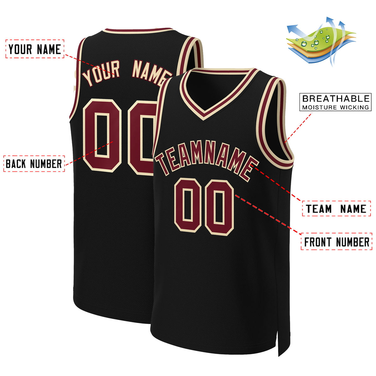 Custom Black Crimson-Khaki Classic Tops Basketball Jersey